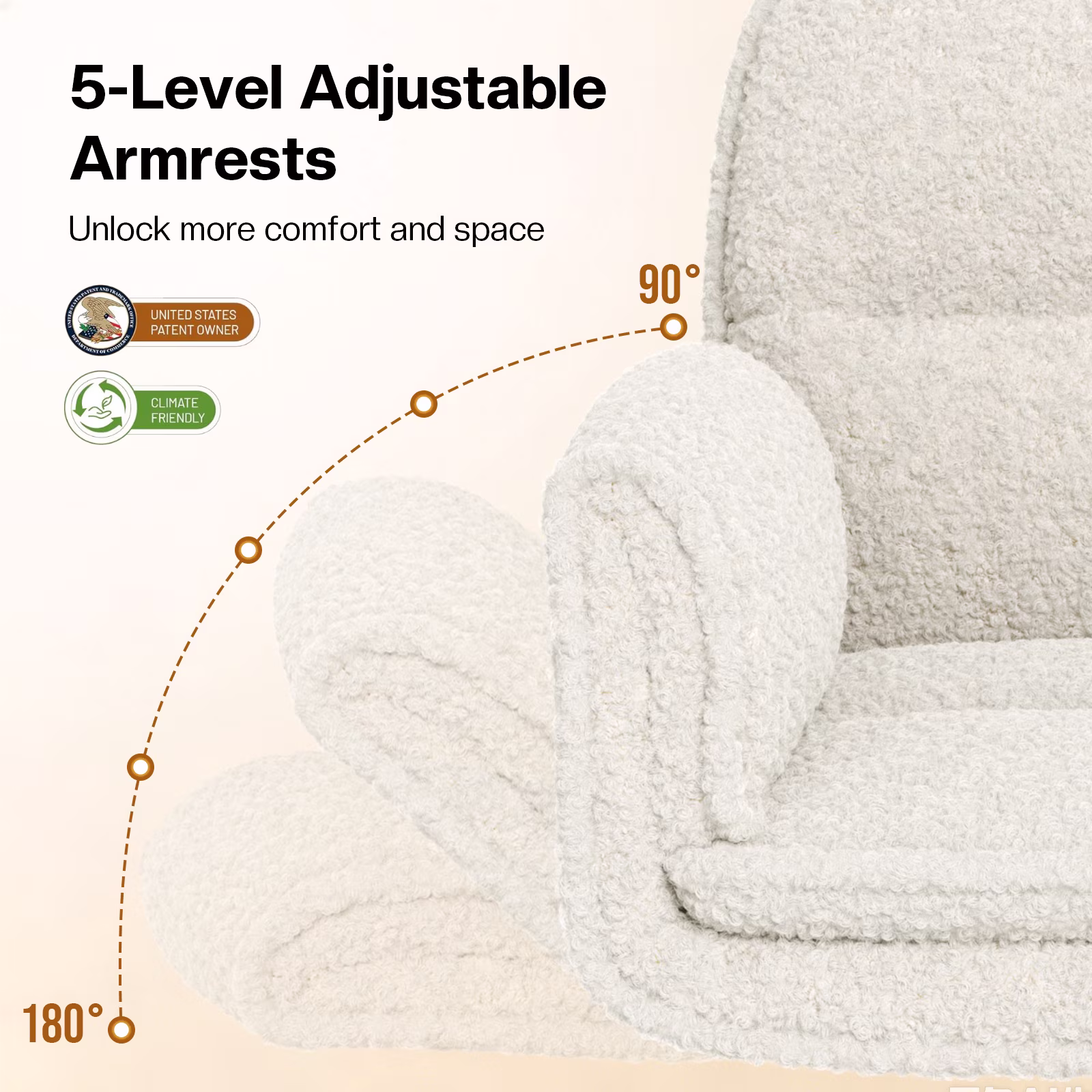Patbrela Ergonomic Criss Cross Office Chair, Teddy Plush Wide Desk Chair with Adjustable Armrests (Beige, 18.2-22.5 in Height) KbaUB - Image 3