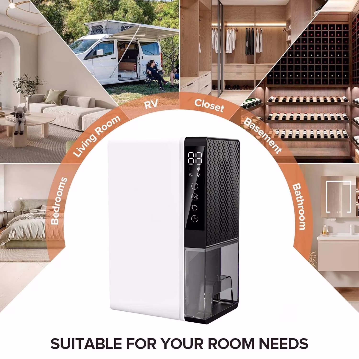 Ouxumoll Dehumidifier for Home, Quiet Moisture Removal with Auto Shut Off and 7 Ambient Lights (Black, 84.5 fl oz) RJeeJ
