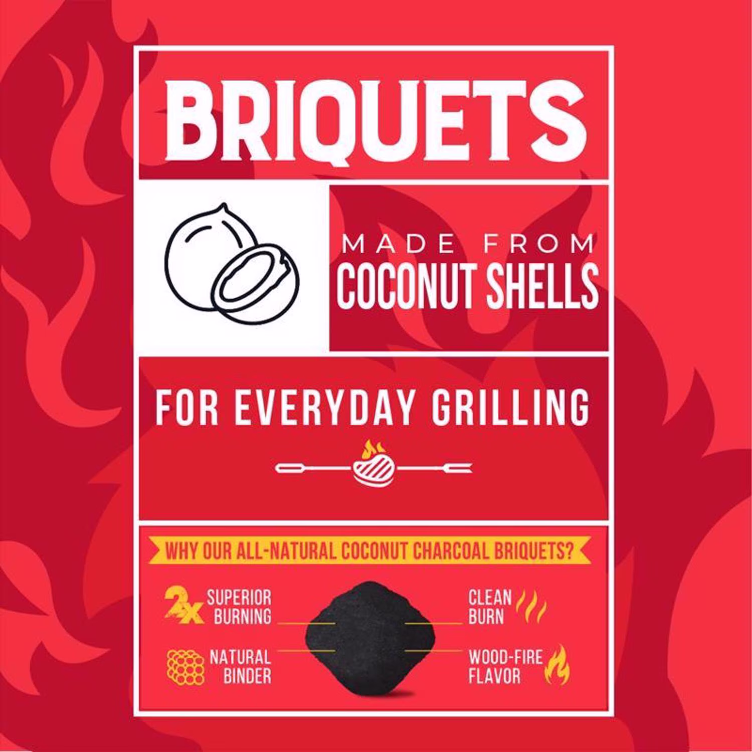 FOGO All Natural Coconut Charcoal Briquettes (Long-Burning, Low-Smoke) (15.4 lb) vEyin