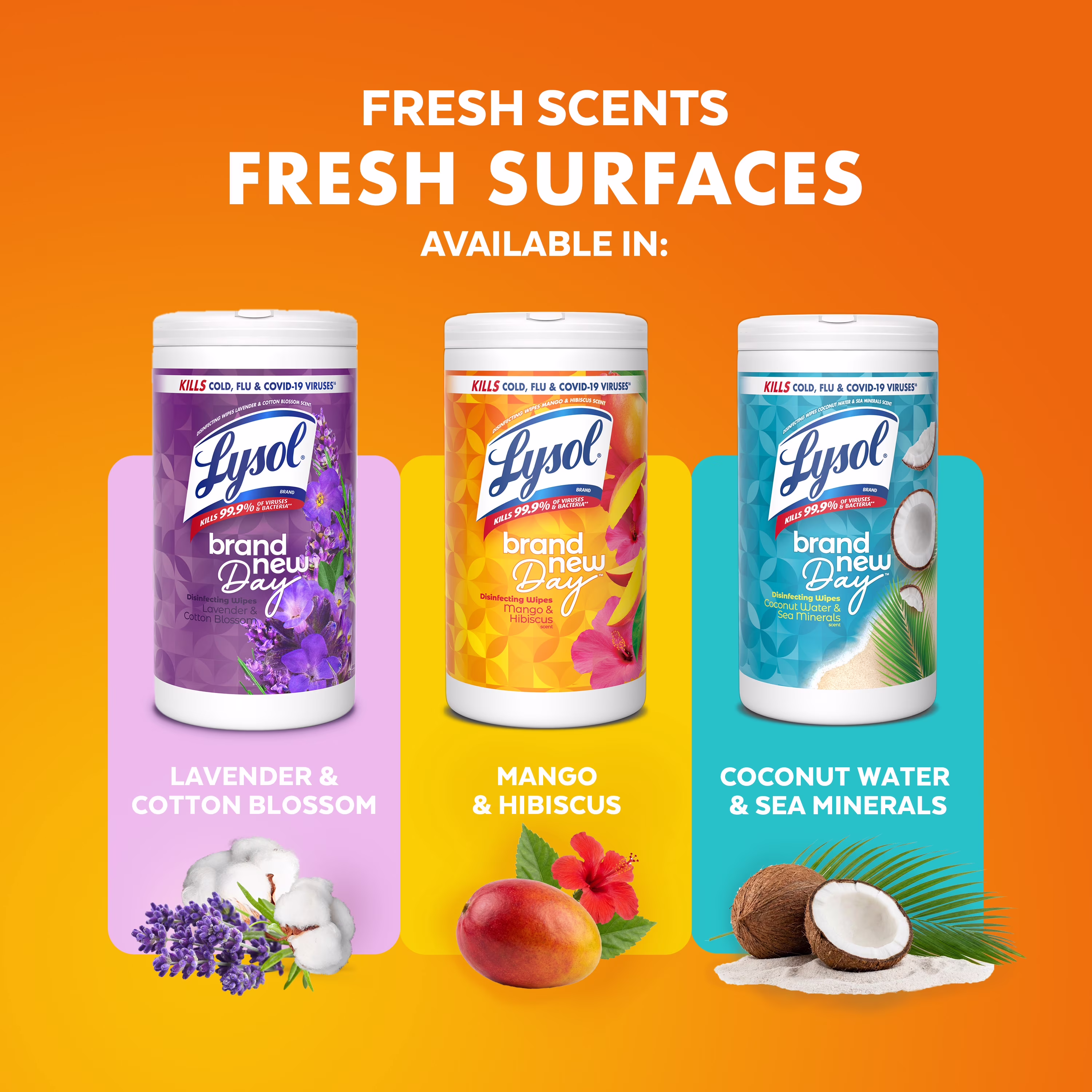 Lysol Disinfecting Wipes, Multi-Surface Antibacterial Cleaning Wipes, Mango & Hibiscus Scent (White, 80 Count) Ns1fM