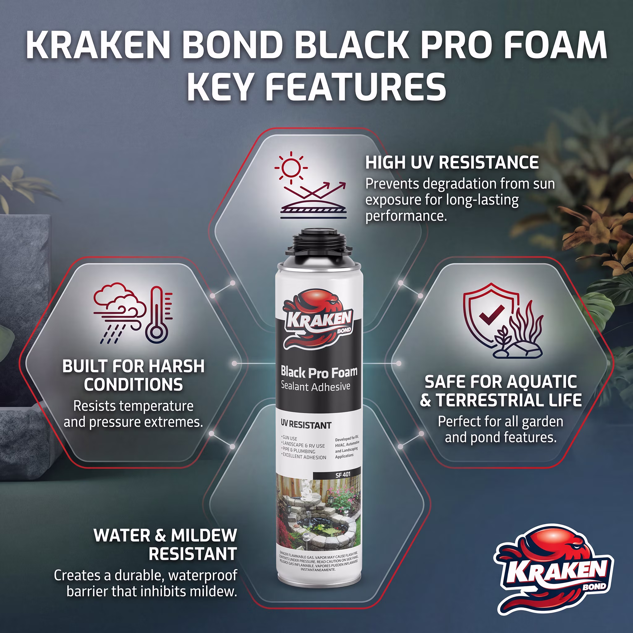 Kraken Bond Pro Expanding Spray Foam Sealant with Applicator Gun and Cleaner (Black, 12 Pack) nGBxL