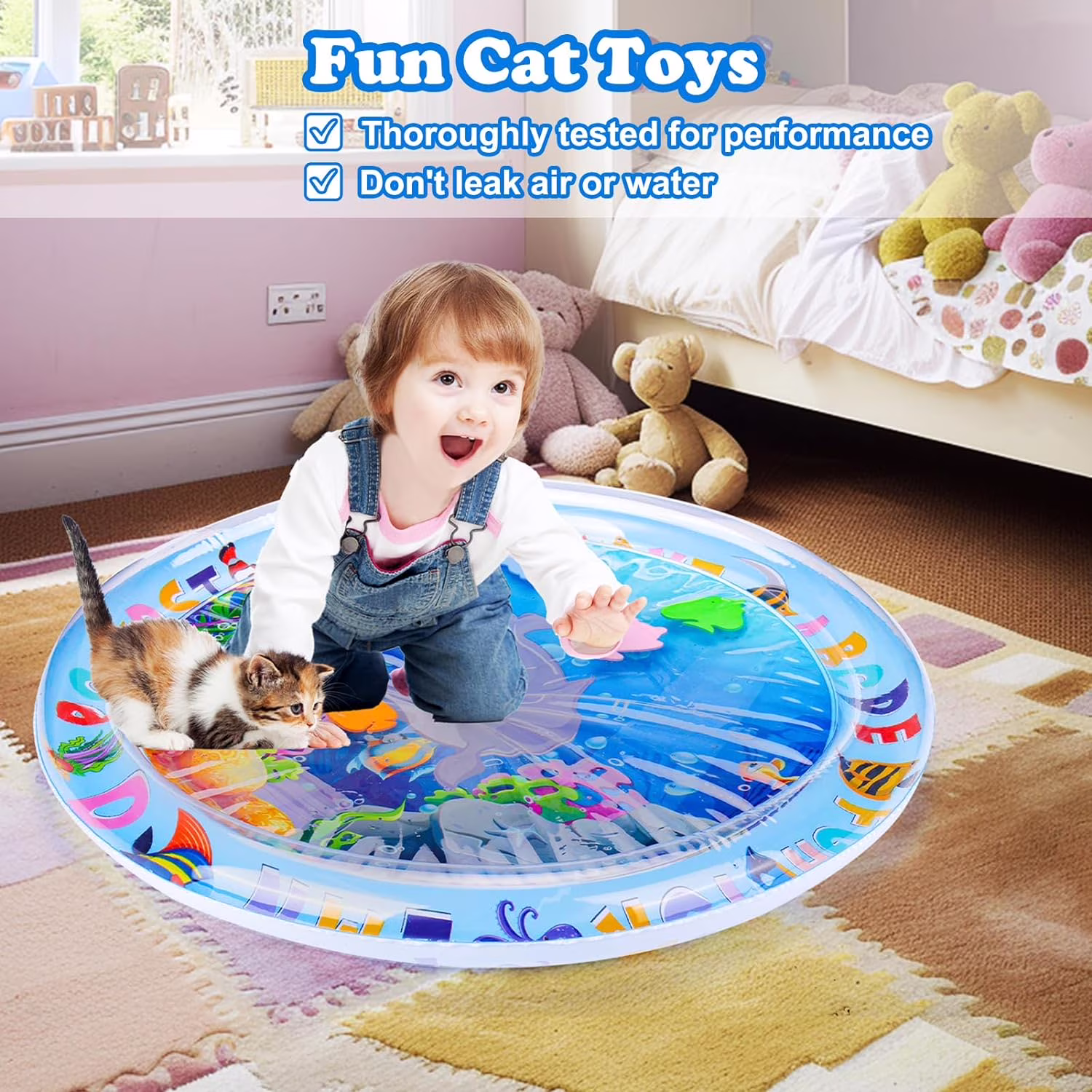 Lomyolo Cat Water Mat, Interactive Sensory Splash Play Pad for Indoor Cats (26 in x 20 in) 5hABs