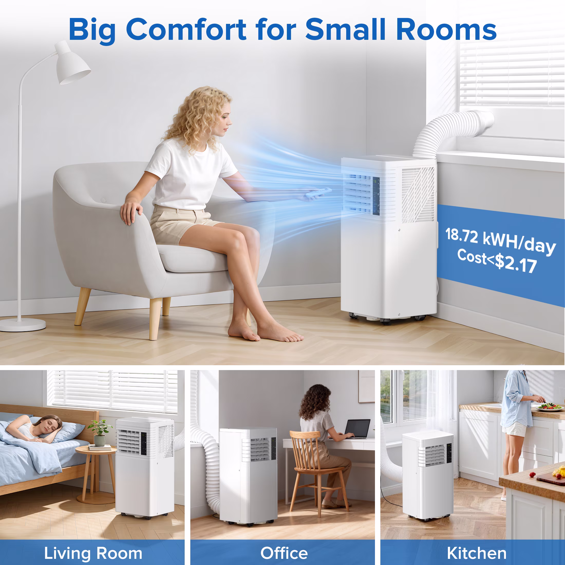 KISSAIR 8000 BTU Portable Air Conditioner, 4-in-1 Cooling, Dehumidifier, and Fan with Remote Control (Black, 350 Sq Ft) yaZVh