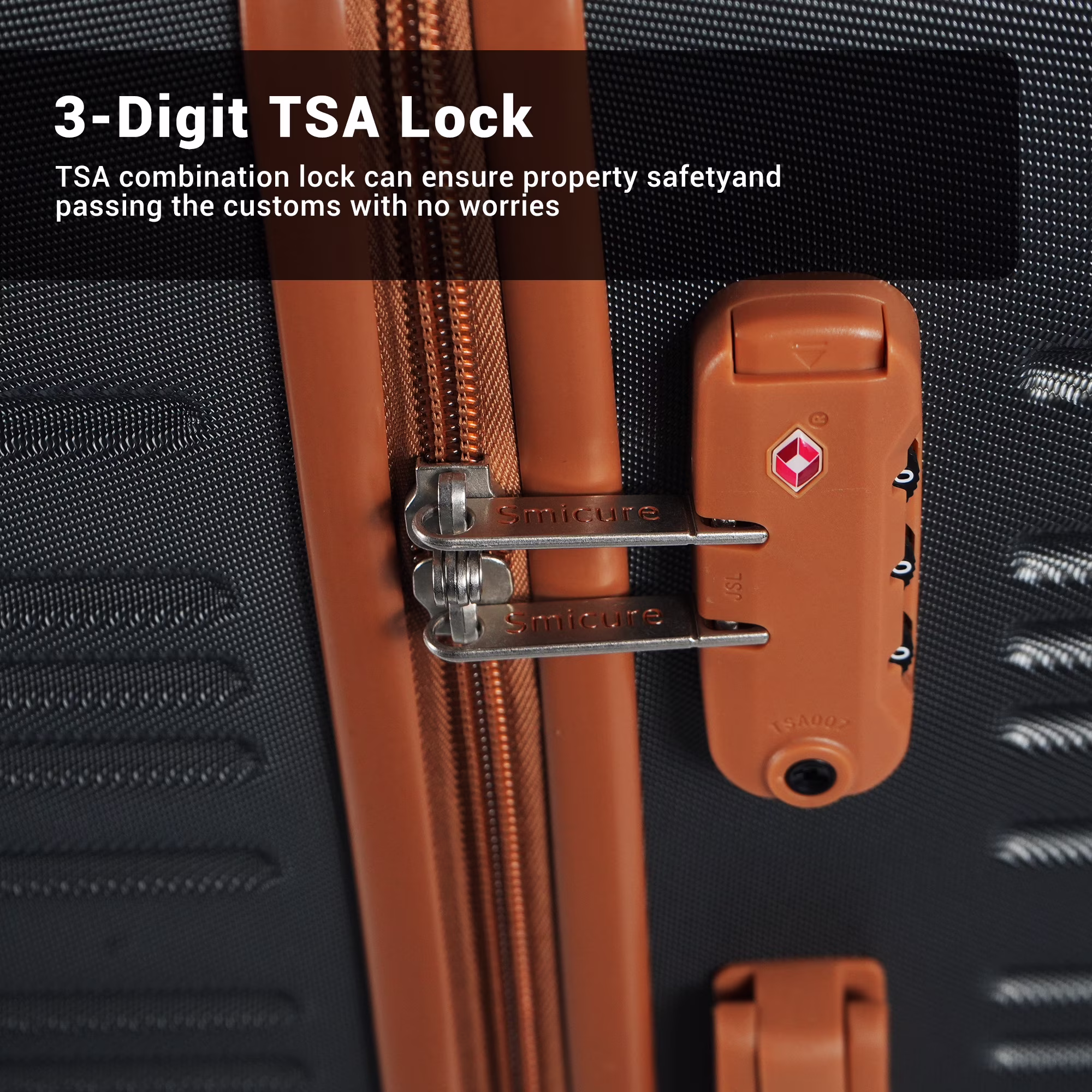 SMICURE 6-Piece Hardside Luggage Set with TSA Lock and Spinner Wheels (Black, 16 in, 20 in, 24 in, 28 in) A8Fyk - Image 5