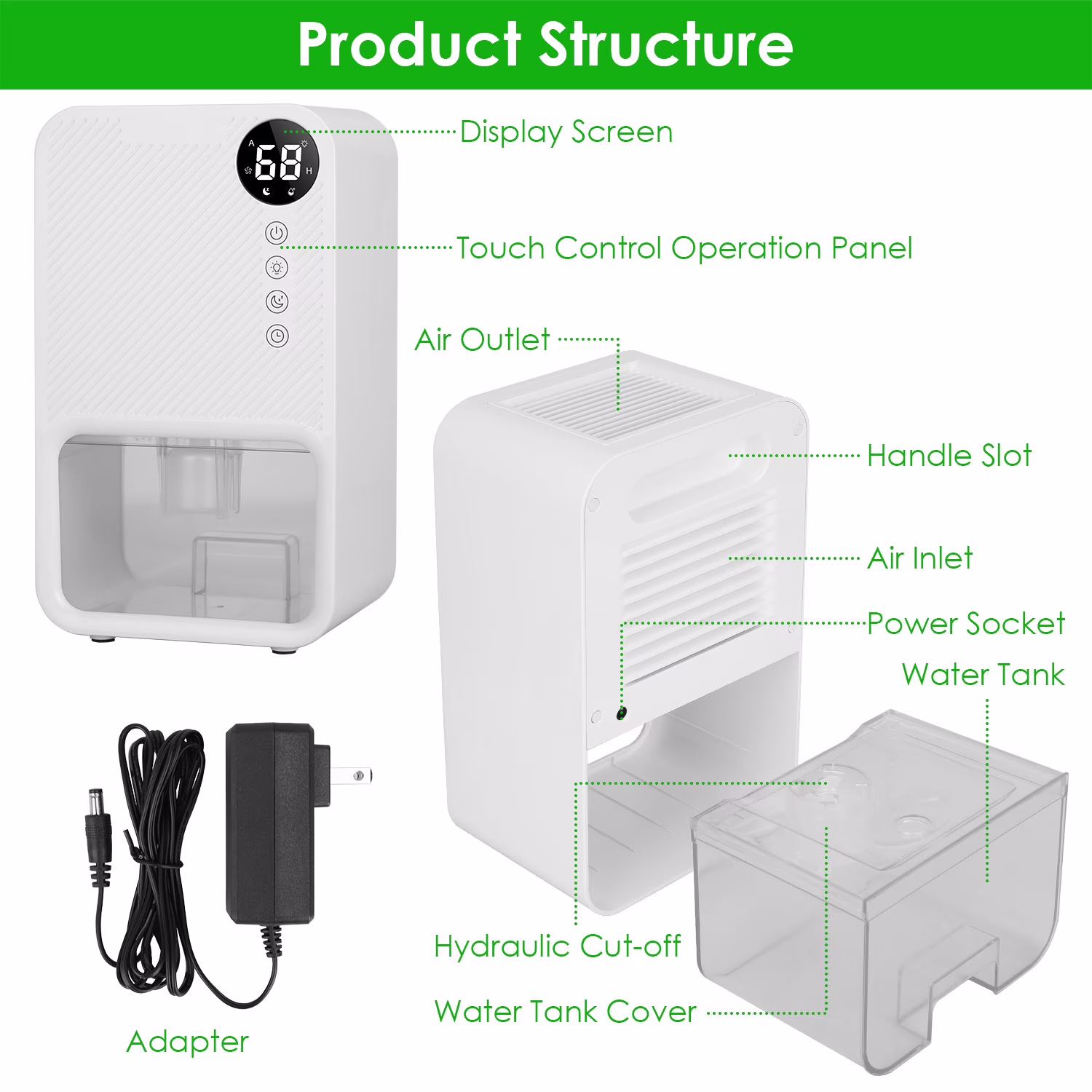 iMounTEK Portable Dehumidifier for Home, Quiet Small Room Moisture Remover with Auto Shut-Off and 7-Color LED (White, 37 fl oz) XOGfj - Image 2