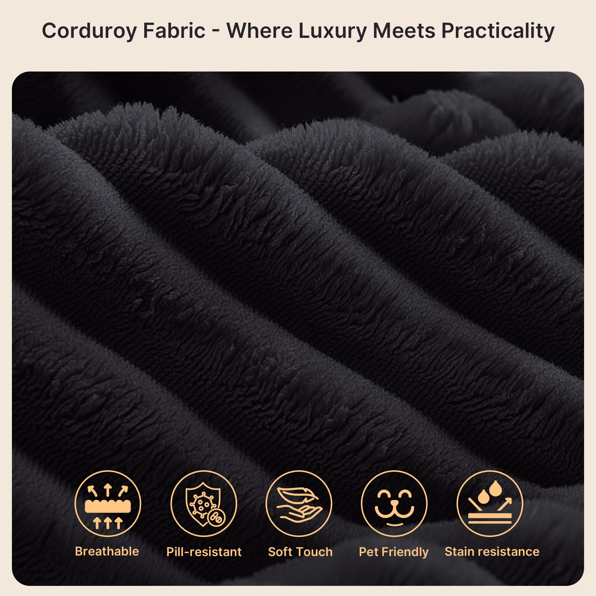 Lofka L-Shaped Sectional Sofa, Pet-Friendly Corduroy Fabric, Modular Living Room Furniture (Black, 105 in) 8Uae6 - Image 2