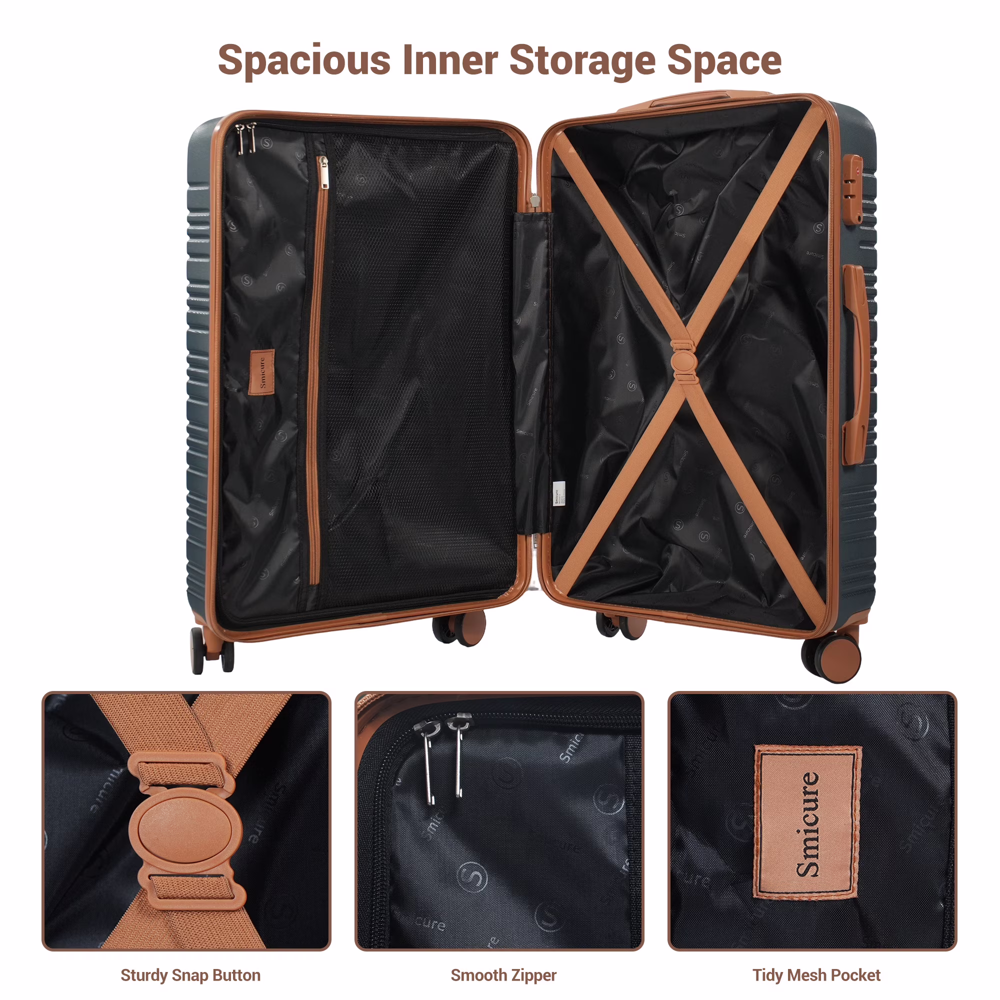 SMICURE 6-Piece Hardside Luggage Set with TSA Lock and Spinner Wheels (Black, 16 in, 20 in, 24 in, 28 in) A8Fyk - Image 6