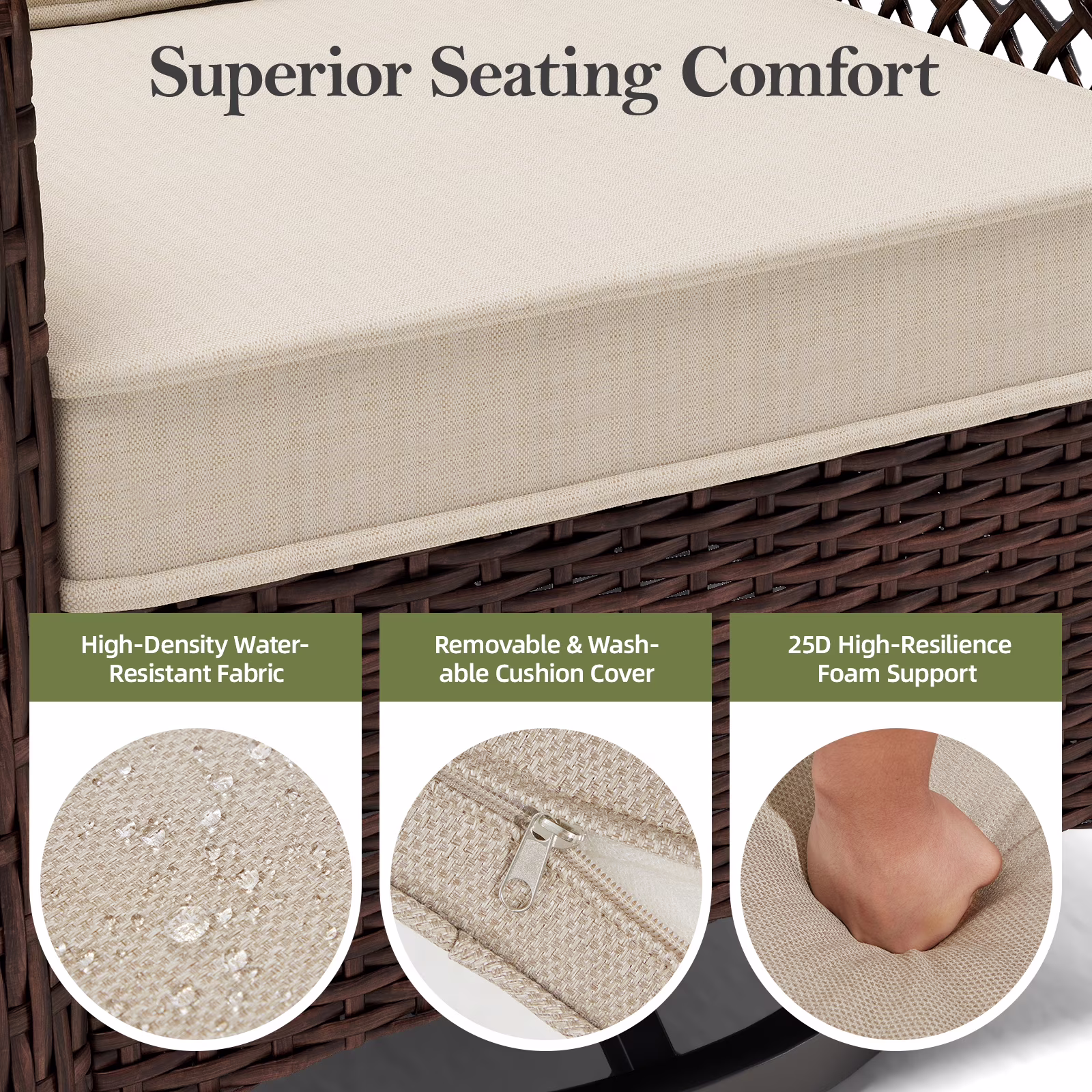 Mvpipi 6-Piece Outdoor Patio Furniture Set with Swivel Chairs, Ottoman, Sofa, and Coffee Table (Beige, 6-Piece Set) Af2MY - Image 3