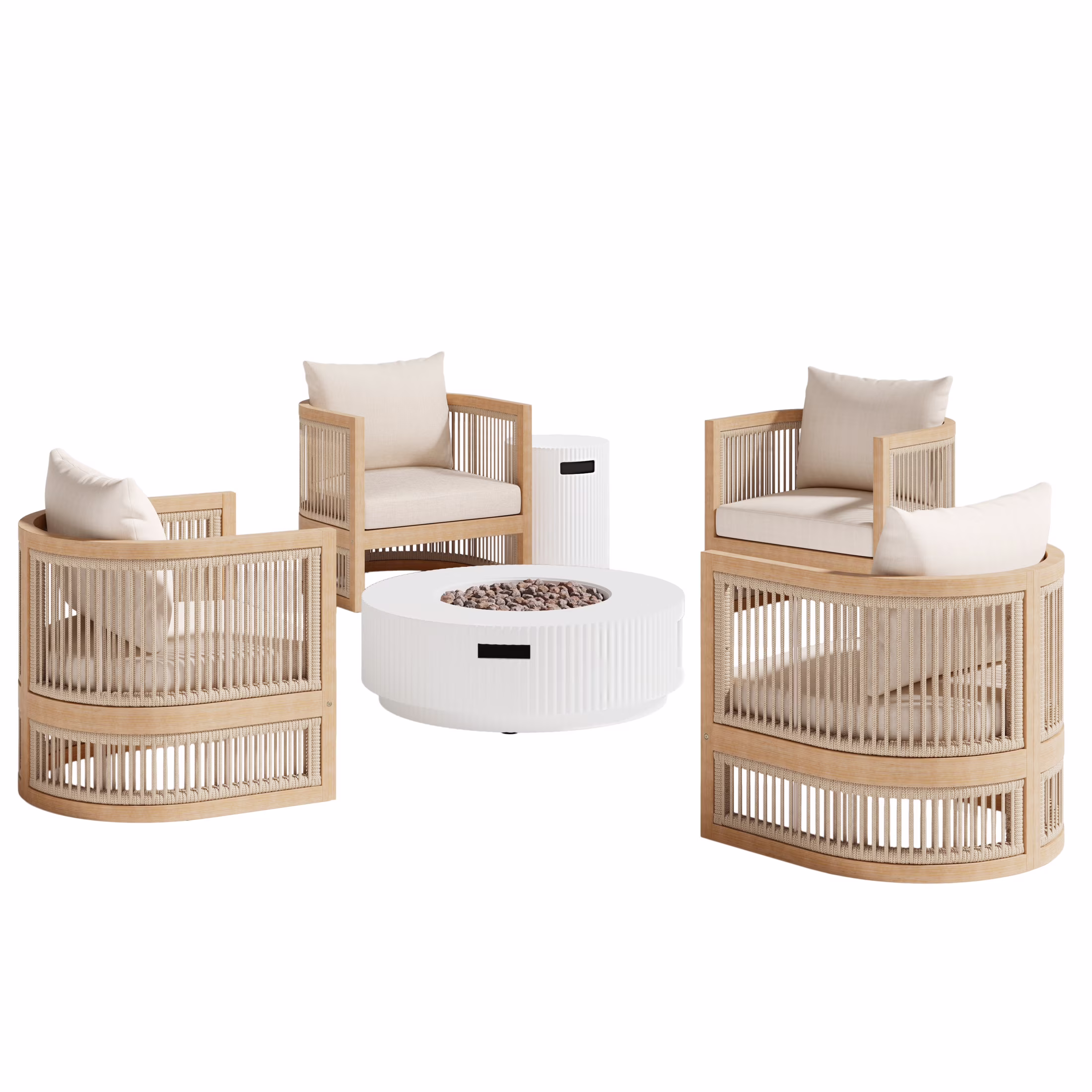Christopher Knight Home 6-Piece Outdoor Conversation Set with Fire Pit Table and 4 Patio Chairs (White, 6-Piece Set) 9a7vb