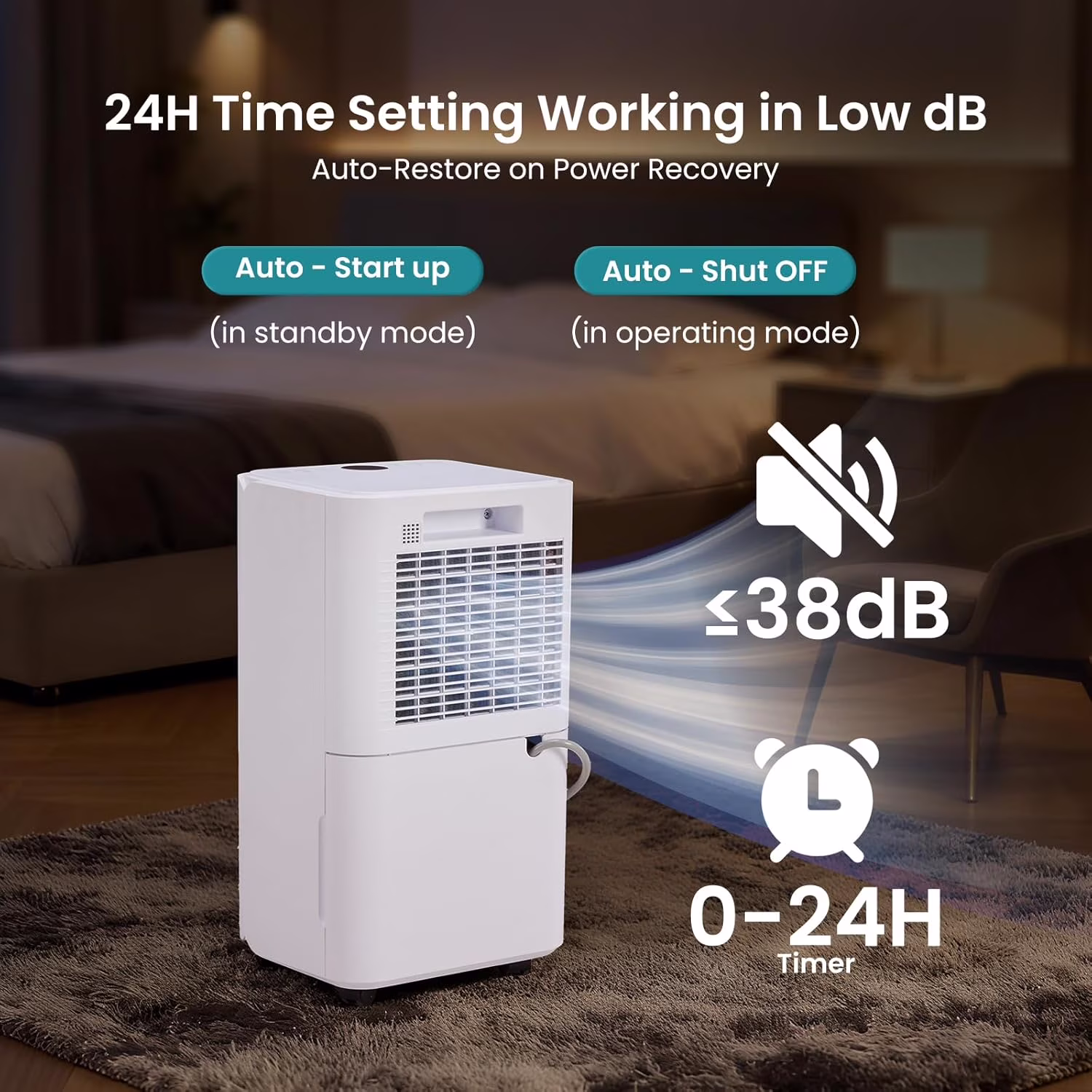 SIMENMAX Dehumidifier for Home and Basement with Drain Hose (White, 67.6 fl oz) 2HzTu - Image 6