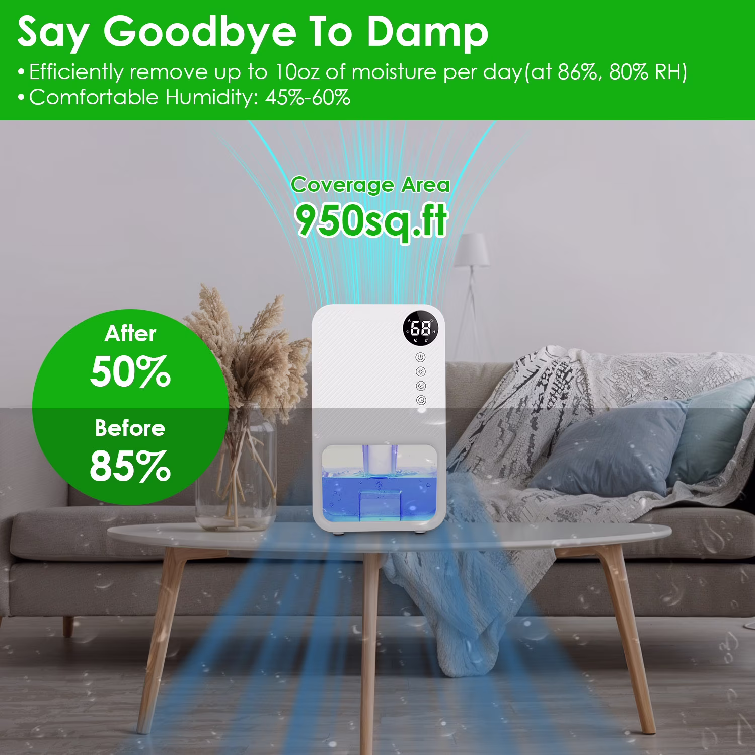 iMounTEK Portable Dehumidifier for Home, Quiet Small Room Moisture Remover with Auto Shut-Off and 7-Color LED (White, 37 fl oz) XOGfj - Image 9