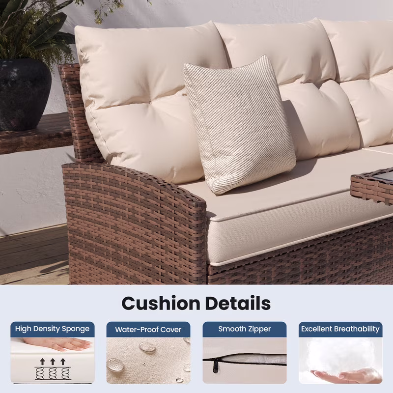 ELPOSUN 7-Piece Outdoor Patio Furniture Set (All-Weather Rattan Sectional Sofa with Dining Table and Ottomans, Brown/Khaki) 7U5ww - Image 5