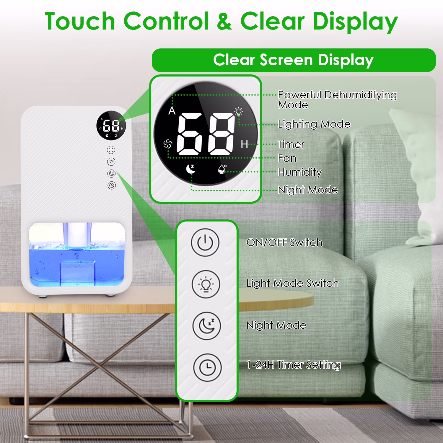 iMounTEK Portable Dehumidifier for Home, Quiet Small Room Moisture Remover with Auto Shut-Off and 7-Color LED (White, 37 fl oz) XOGfj - Image 3