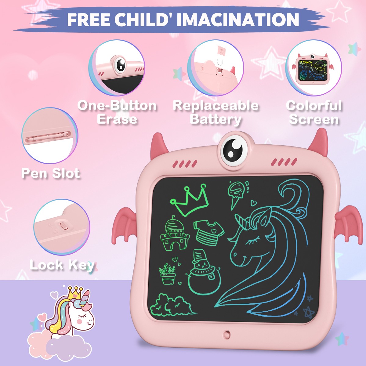 Xueyu LCD Writing Tablet for Kids, Colorful Erasable Doodle Board, Portable Drawing Pad for Educational Learning (Pink, 10 in) Riinj - Image 6
