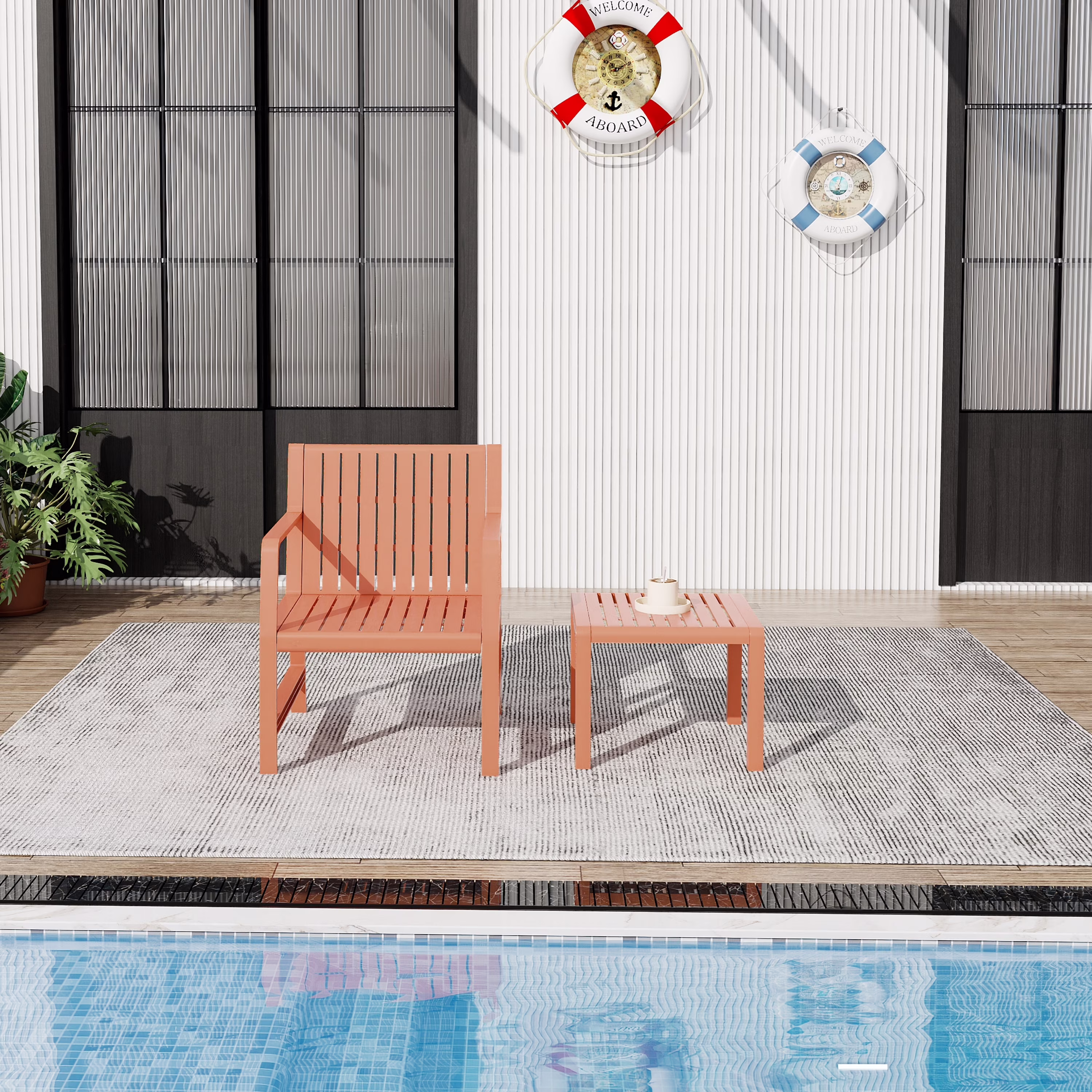 Sunny Caylin 2-Piece Patio Conversation Set, Weatherproof Indoor Outdoor Furniture with Chair and Coffee Table (Apricot Brown) eHeMX - Image 4