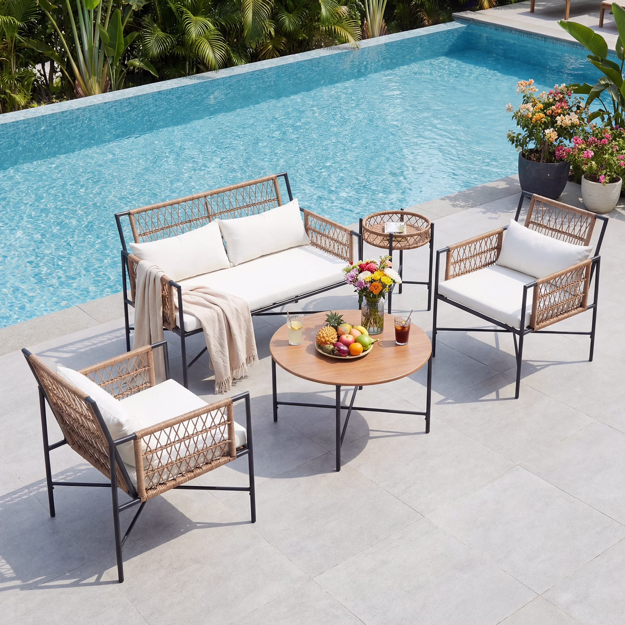 KamerOut 5-Piece Outdoor Wicker Patio Furniture Set with Cushions (Beige, 5-Piece Set) GpkGZ - Image 2