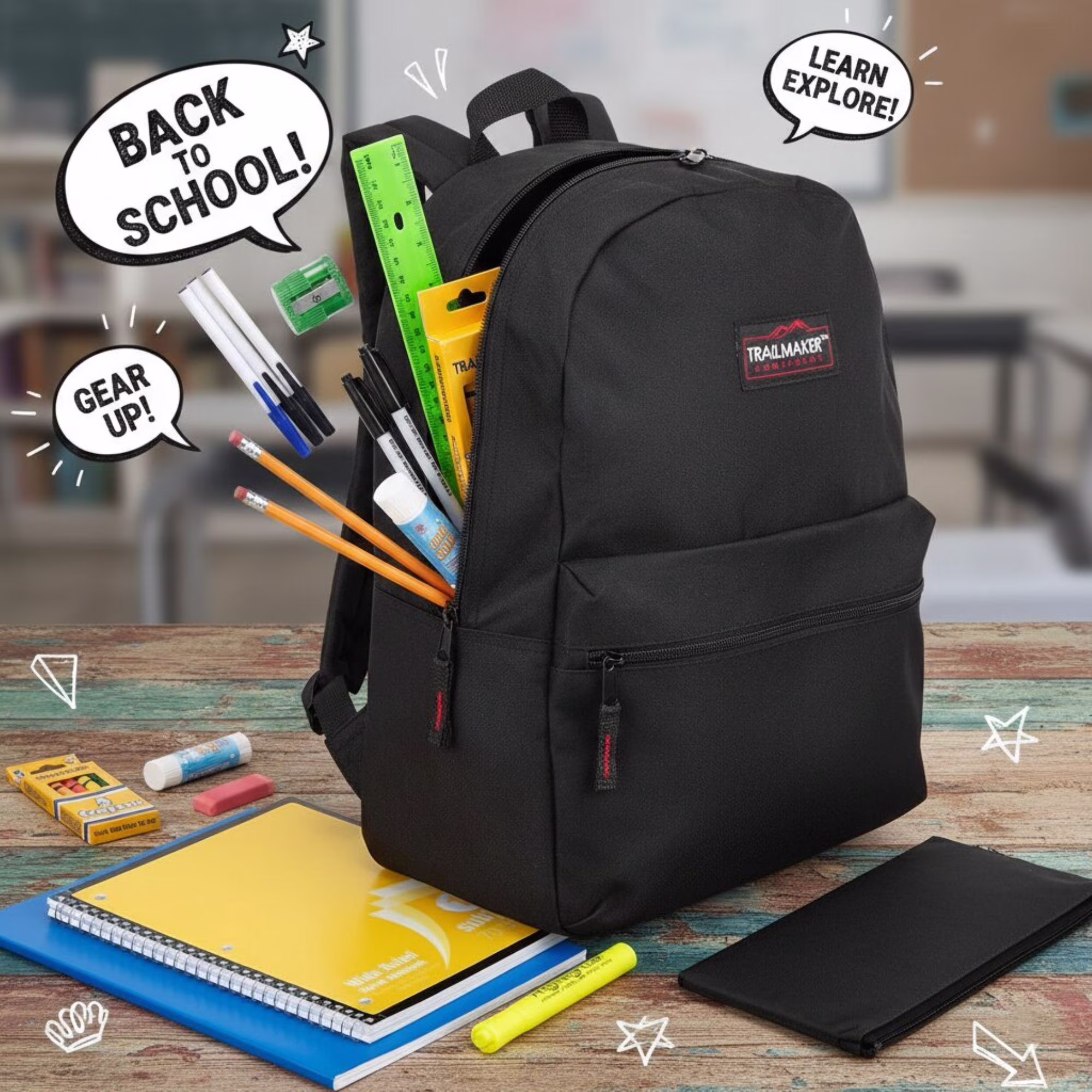 Trailmaker 20-Piece School and Office Stationery Supply Kit (Assorted Colors, 1 Set) 9plHP - Image 3