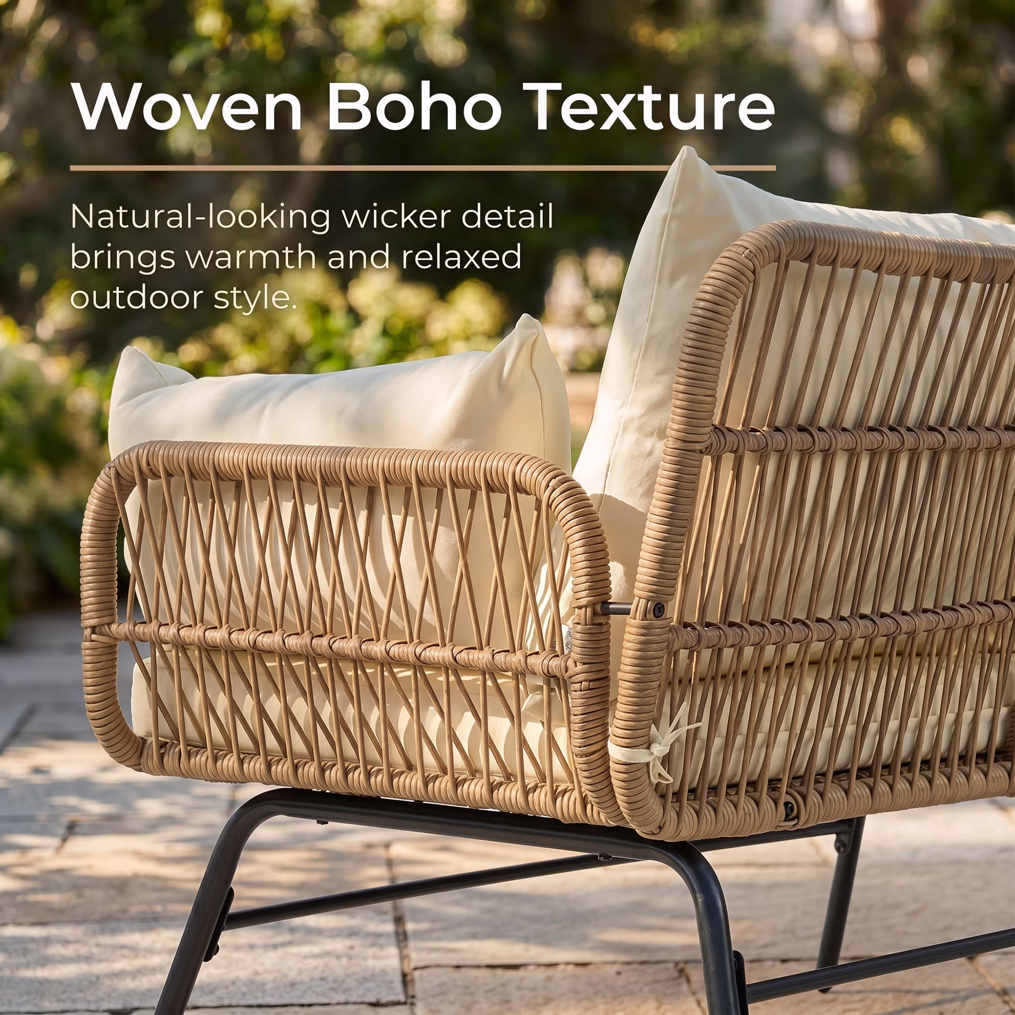 RADIATA 5-Piece Boho Outdoor Patio Furniture Set with Double Egg Chair, Sectional Sofa, Side Table, and Ice Bucket (Beige, 5-Piece Set) qIwpw
