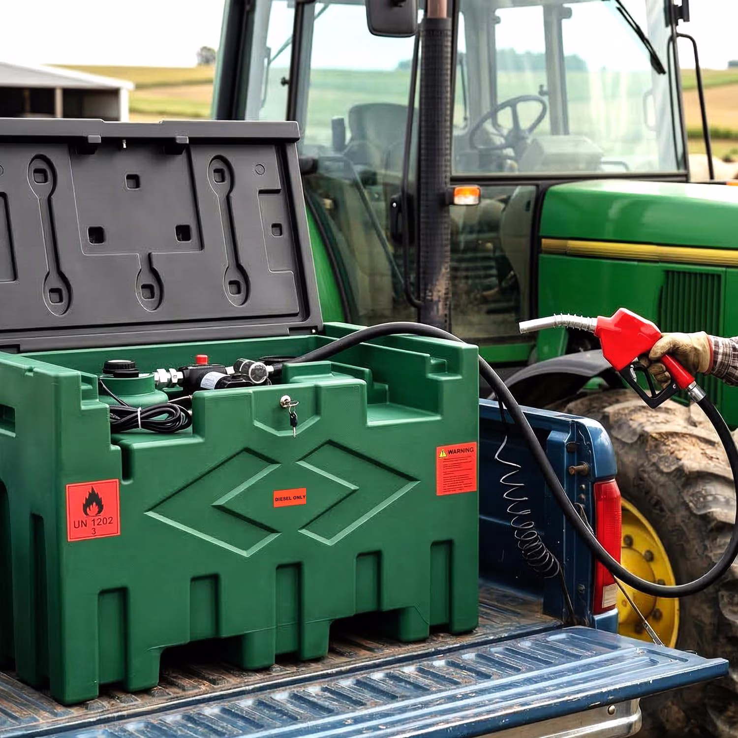 Speott 50 Gallon Diesel Fuel Transfer Tank with 12V Electric Pump and Automatic Nozzle (Green, 50 Gallon) pzzAg - Image 2