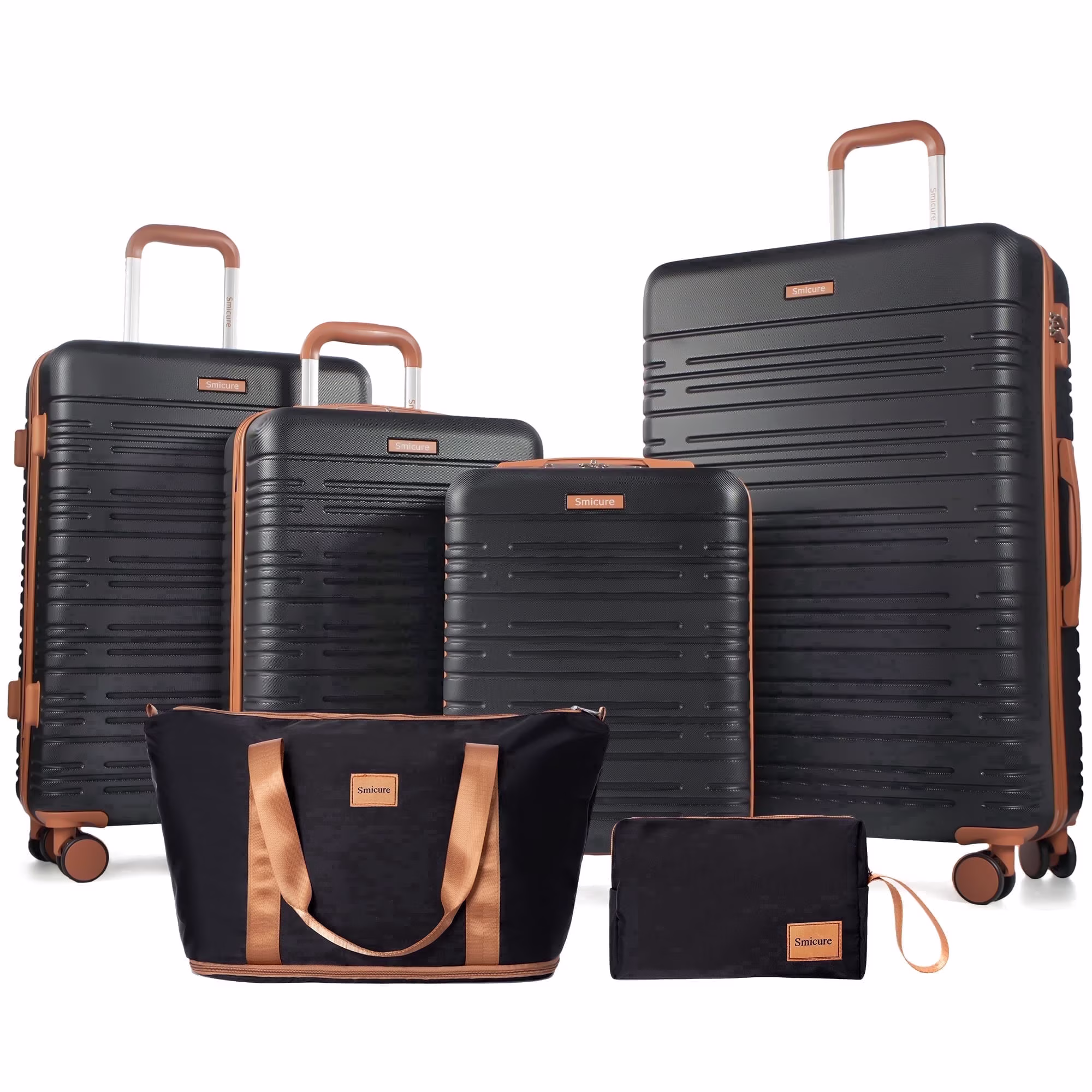 SMICURE 6-Piece Hardside Luggage Set with TSA Lock and Spinner Wheels (Black, 16 in, 20 in, 24 in, 28 in) A8Fyk