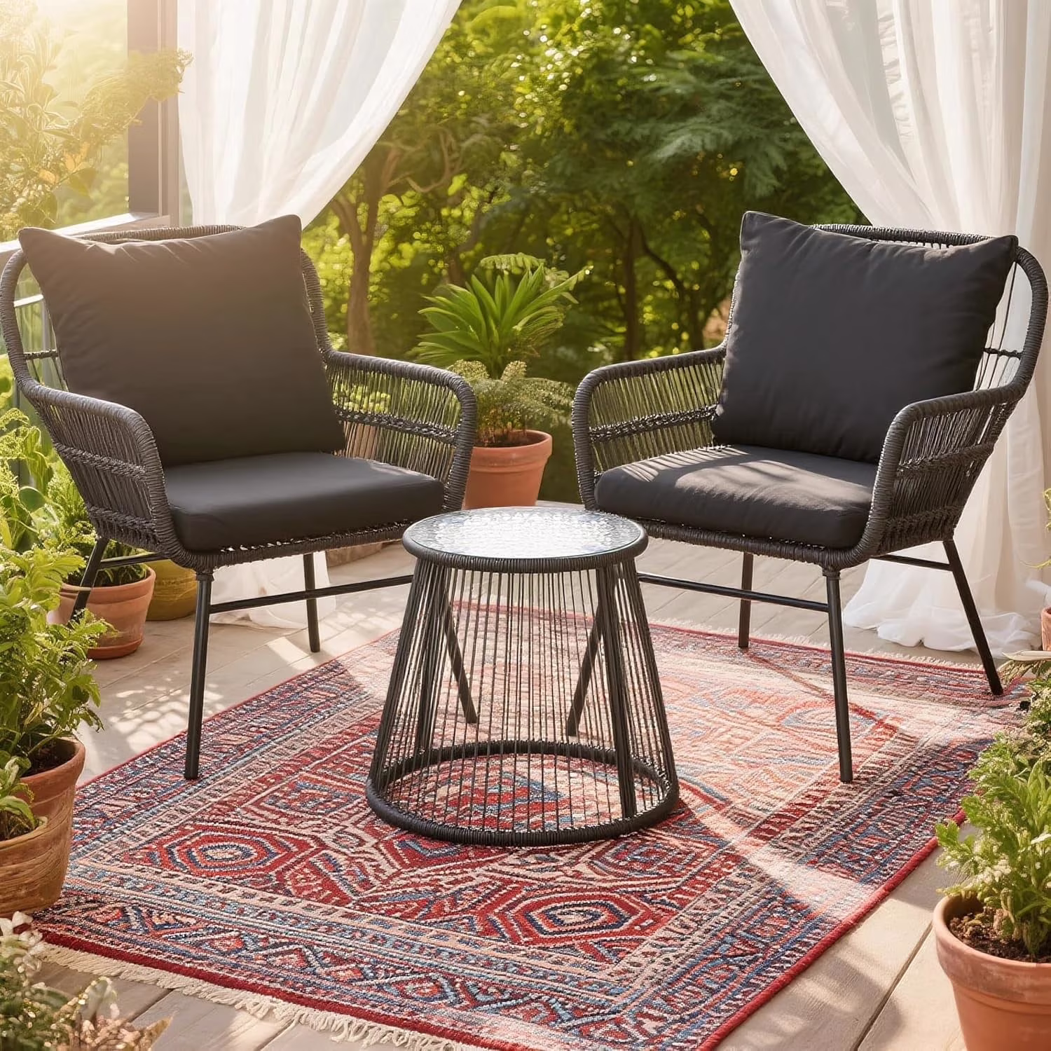 Bezseller 3-Piece Outdoor Wicker Furniture Set, Patio Conversation Set (Black, 3-Piece) gIBzb - Image 2
