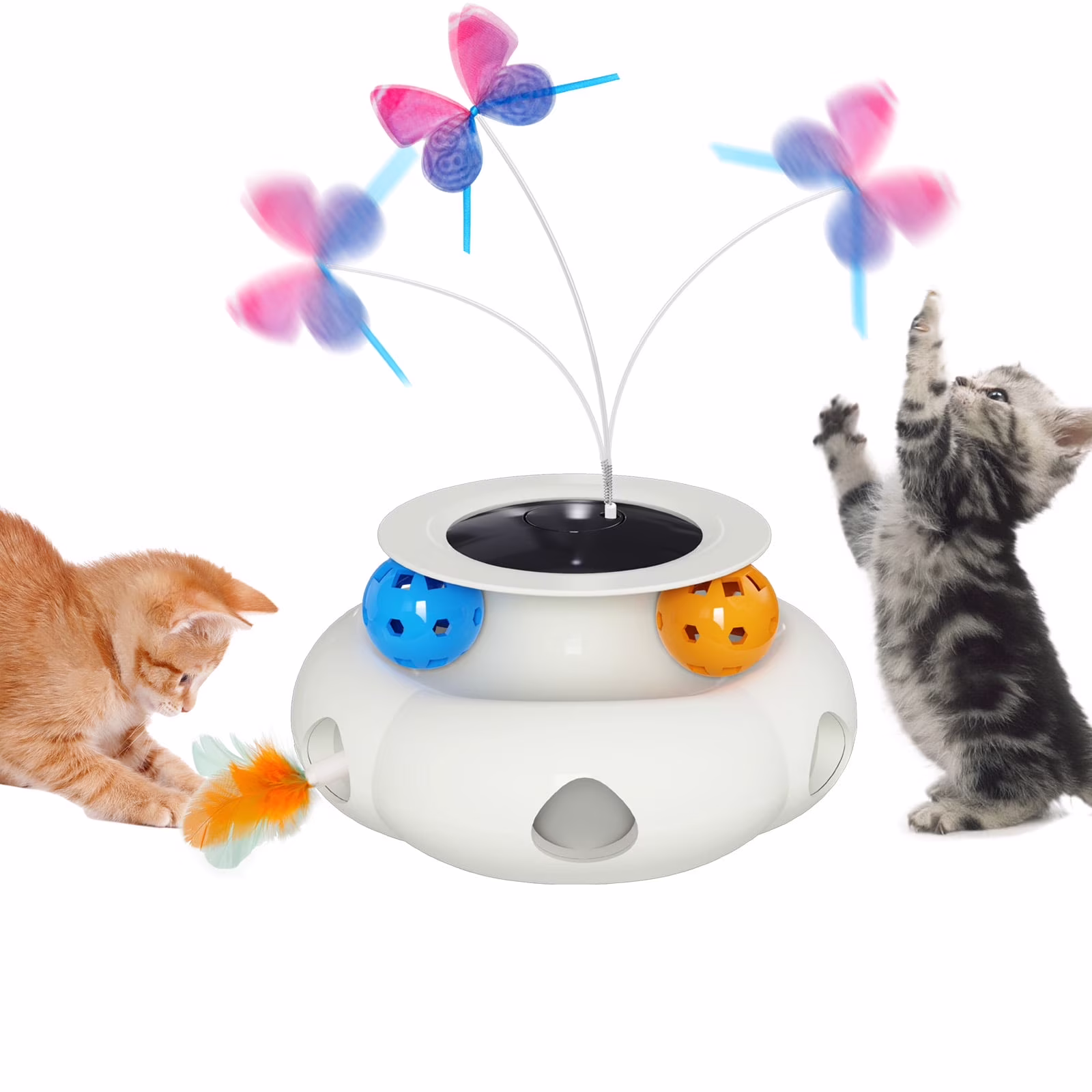UniMaxLink Electric Interactive Cat Toy, Automatic Rotating Butterfly Feather Wand for Indoor Exercise (White, 1 Pack) BYZlg