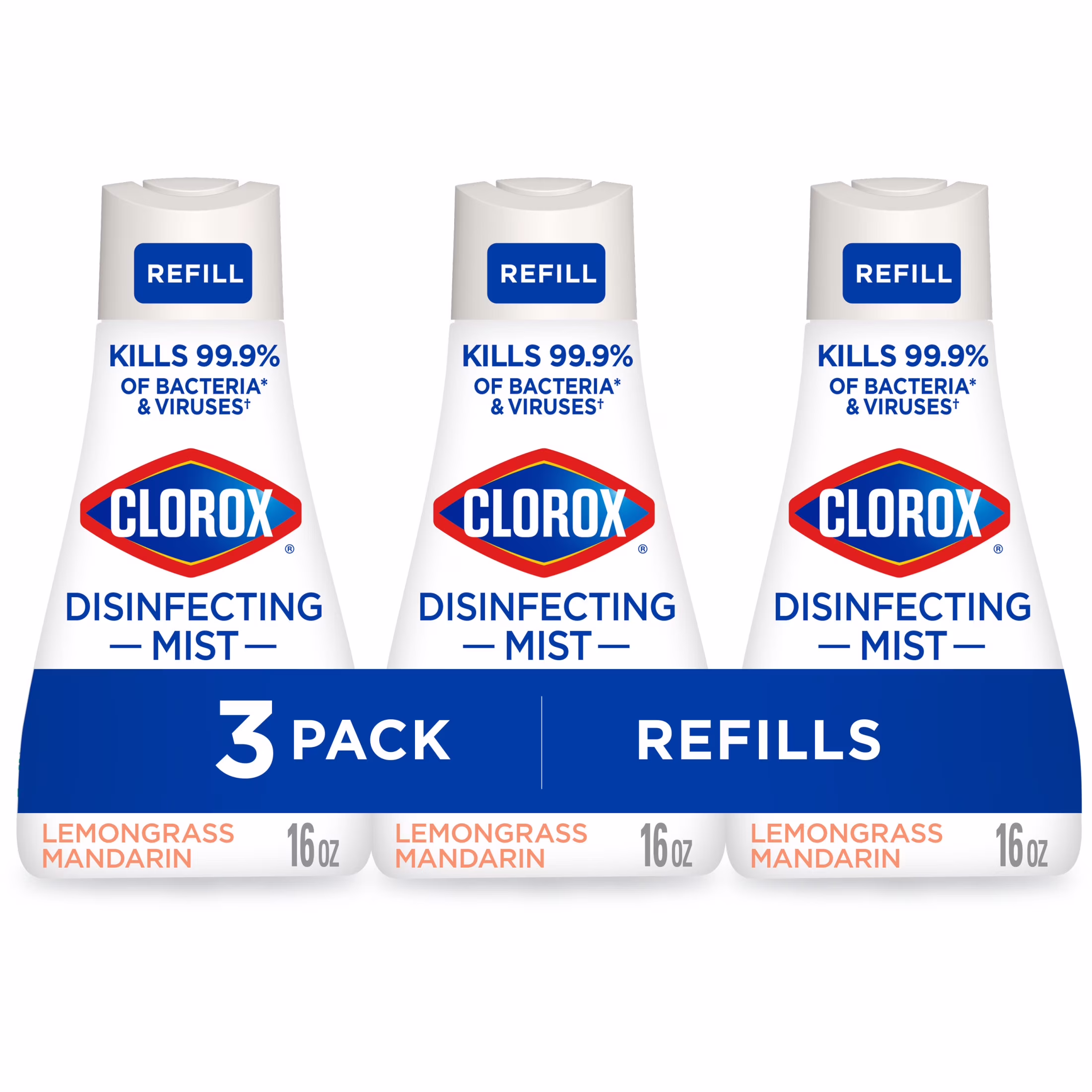 Clorox Disinfectant Mist Refill, Multi-Surface Sanitizer and Deodorizer (Lemongrass Mandarin, 48 fl oz, 3 Pack) Xtco6