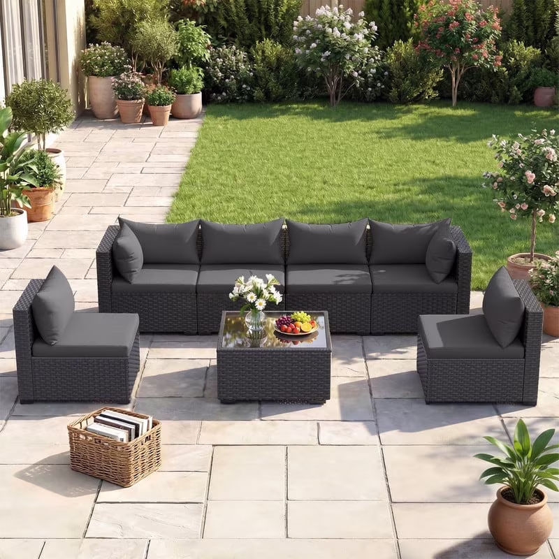 ELPOSUN 7-Piece Outdoor Patio Furniture Set, Sectional Rattan Sofa with Cushions (Dark Grey, 7-Piece) 12ACT - Image 6