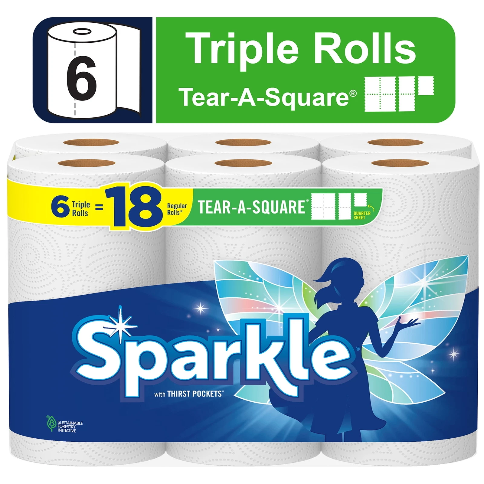 FLINT Sparkle Tear-A-Square Paper Towels (White, 6 Triple Rolls) hVg1a - Image 3