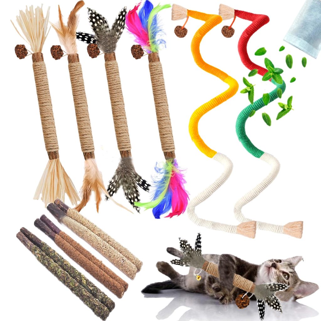 GREMBEB Cat Silvervine Chew Sticks and Catnip Toy Set (12 Pieces) BW45L