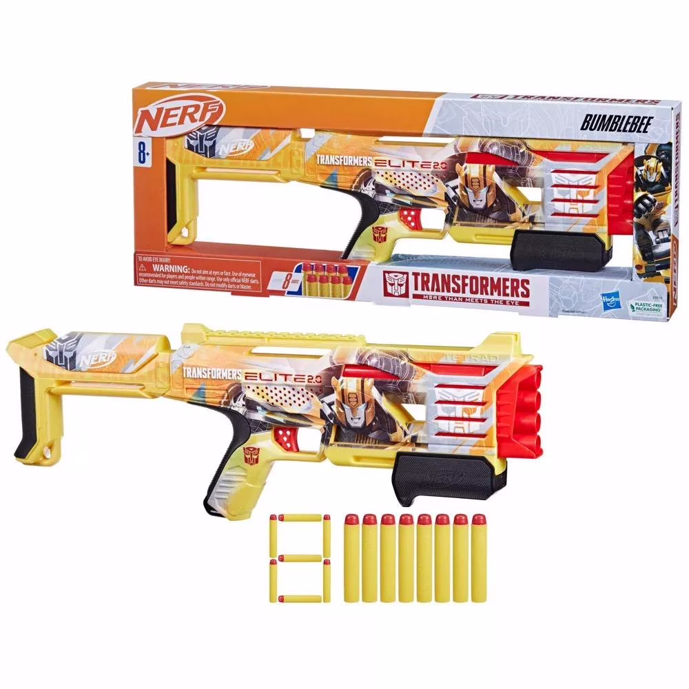 Nerf Transformers Bumblebee Blaster with 8 Elite Foam Darts (Black, 4-Dart Capacity) Uamwj