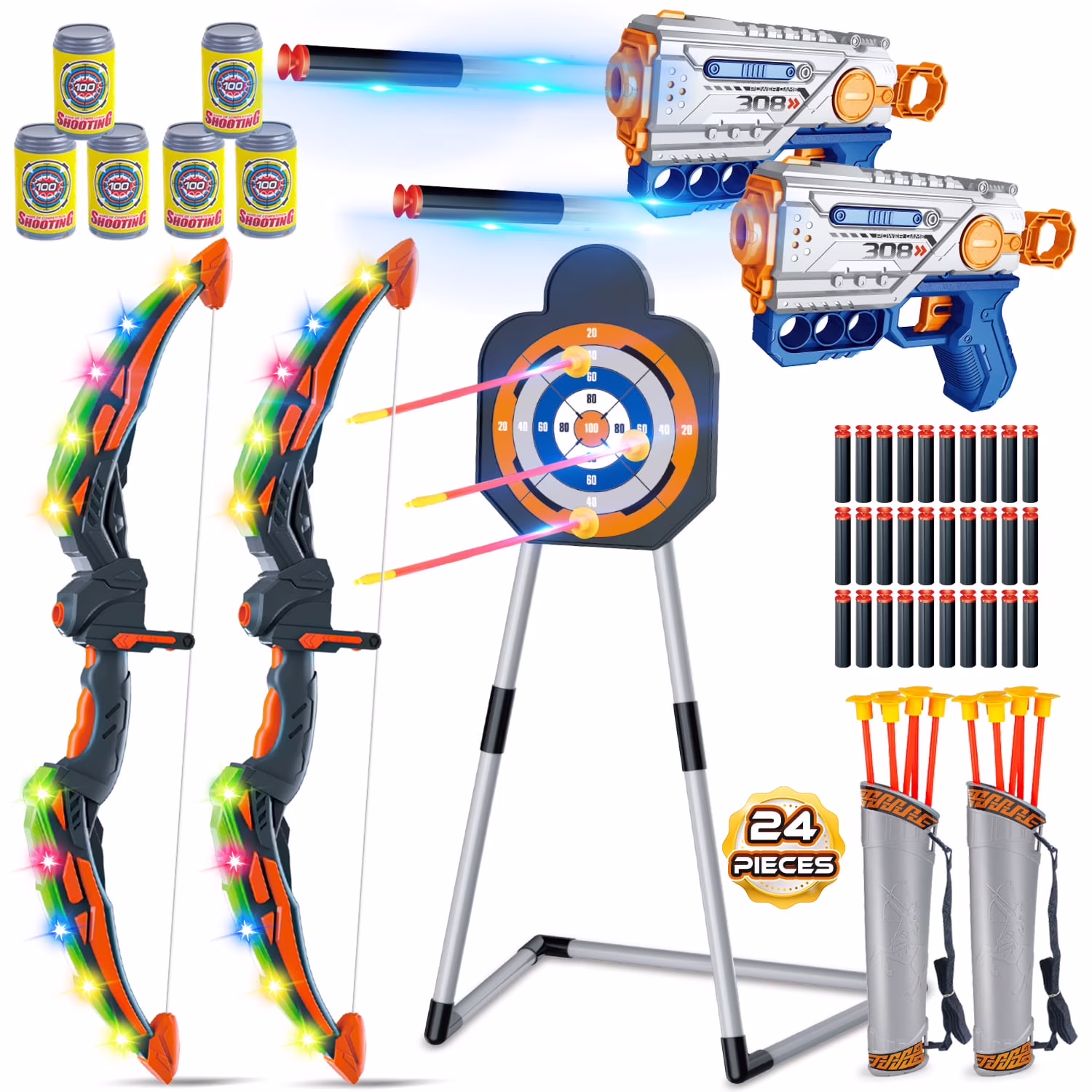 Huge Wave LED Archery Set with Foam Dart Blaster (2 Pack, Black) avayt