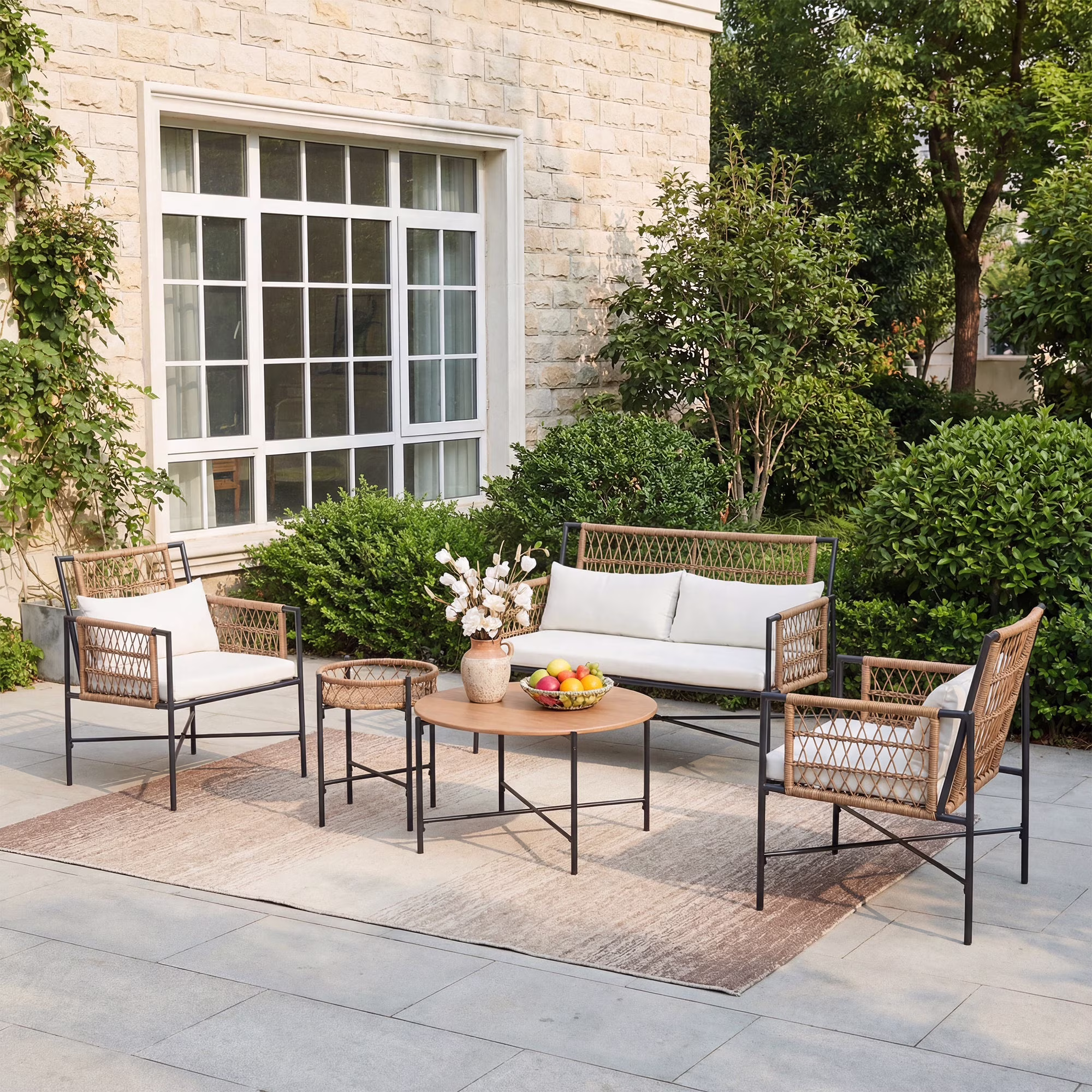 KamerOut 5-Piece Outdoor Wicker Patio Furniture Set with Cushions (Beige, 5-Piece Set) GpkGZ - Image 7