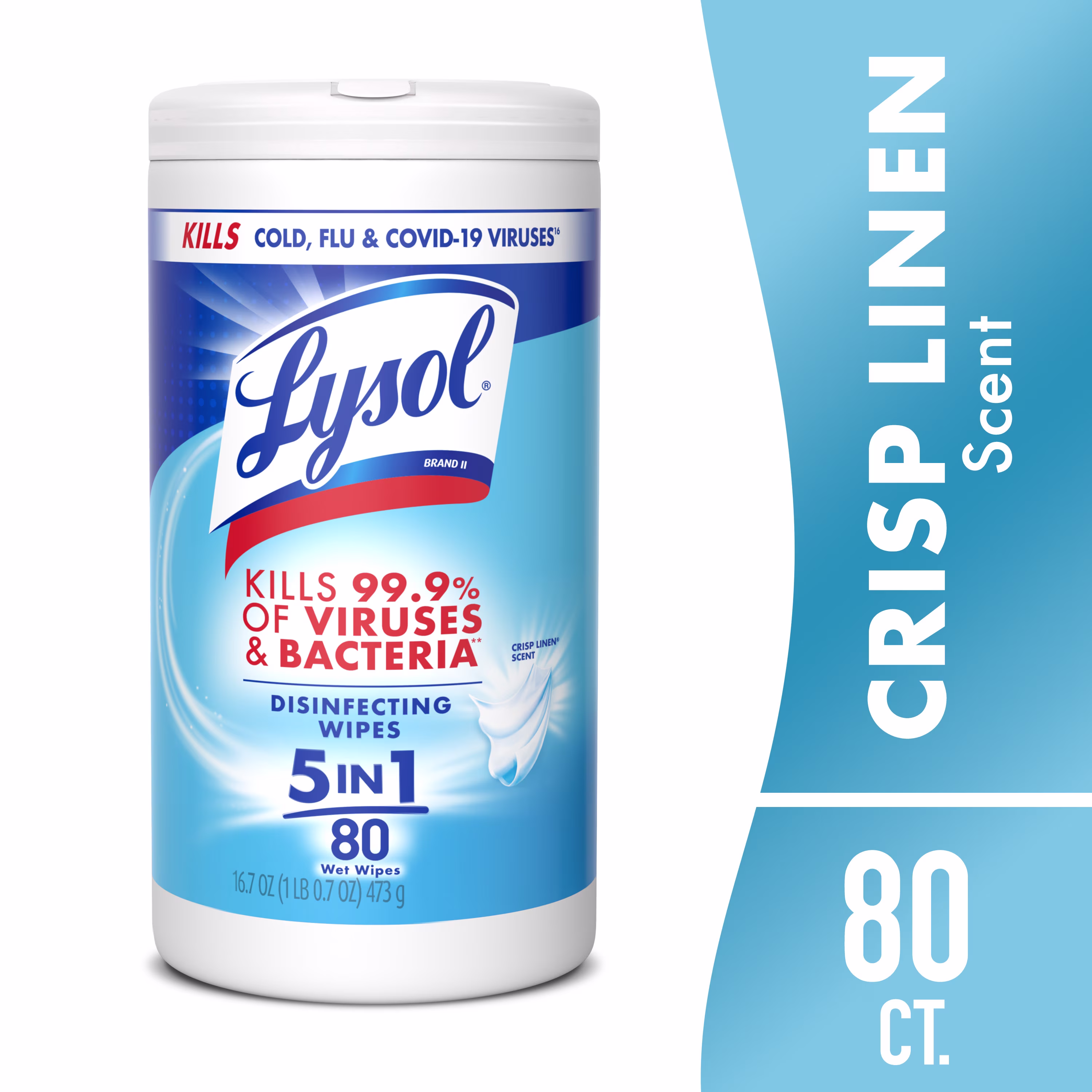Lysol Disinfecting Wipes, Multi-Surface Antibacterial Cleaning Wipes, Crisp Linen Scent (80 Count) 6e17e