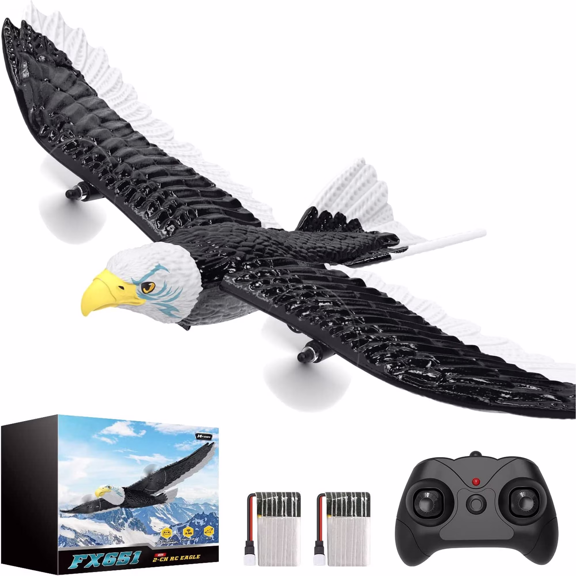 MUSICOZY Remote Control Eagle Airplane, 2.4GHz RC Flying Bird with 6-Axis Gyro Stabilizer (Black, 2 Batteries) kQXsG