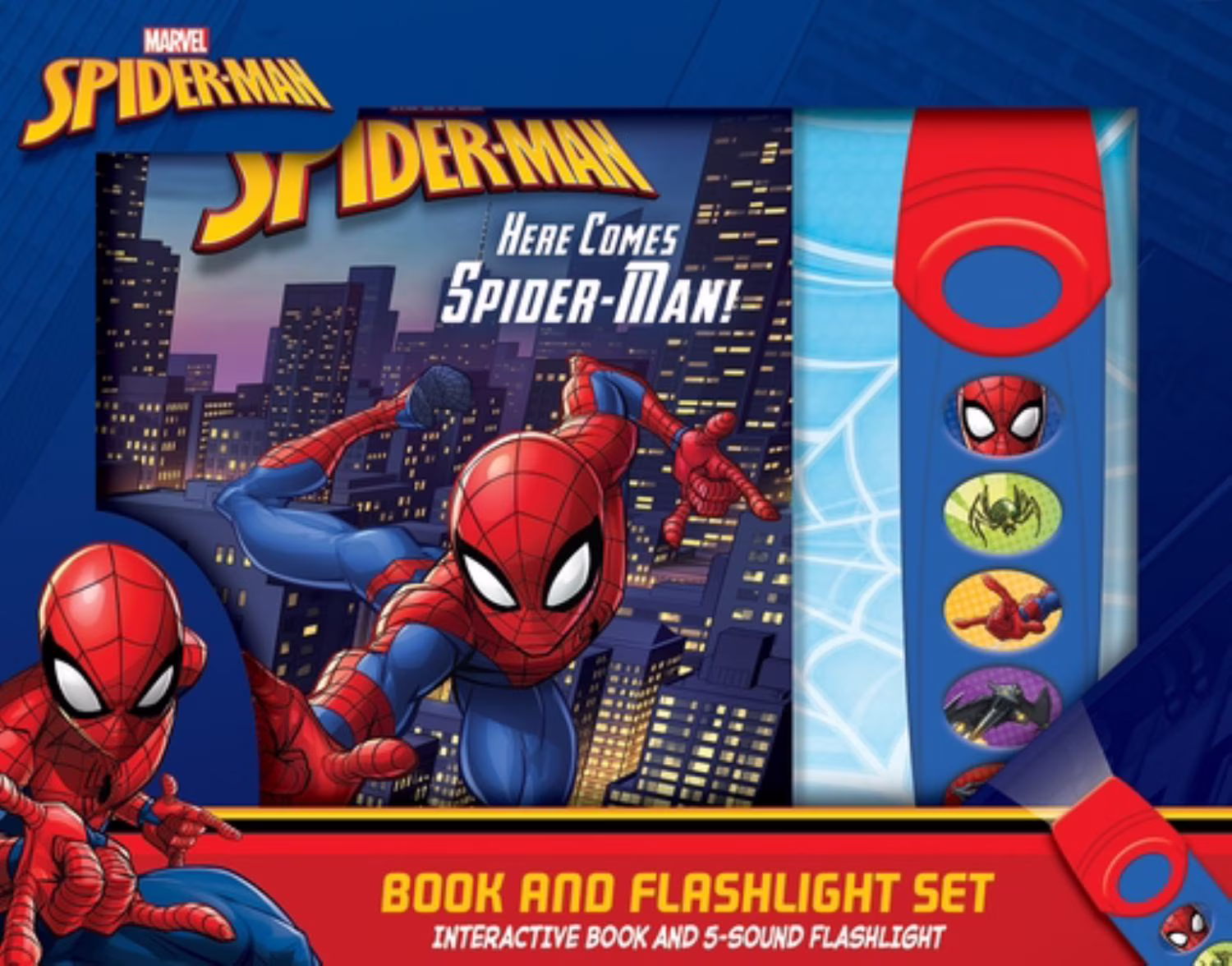 PHOENIX INTL Marvel Spider-Man: Here Comes Spider-Man! Interactive Sound Book and Flashlight Set (Hardcover) r0dLC