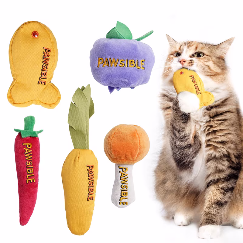 Pawsible Foodie Cat Toy Set, Organic Catnip Filled Plush Toys for Indoor Cats (Yellow, 5 Pack) 5OKk9