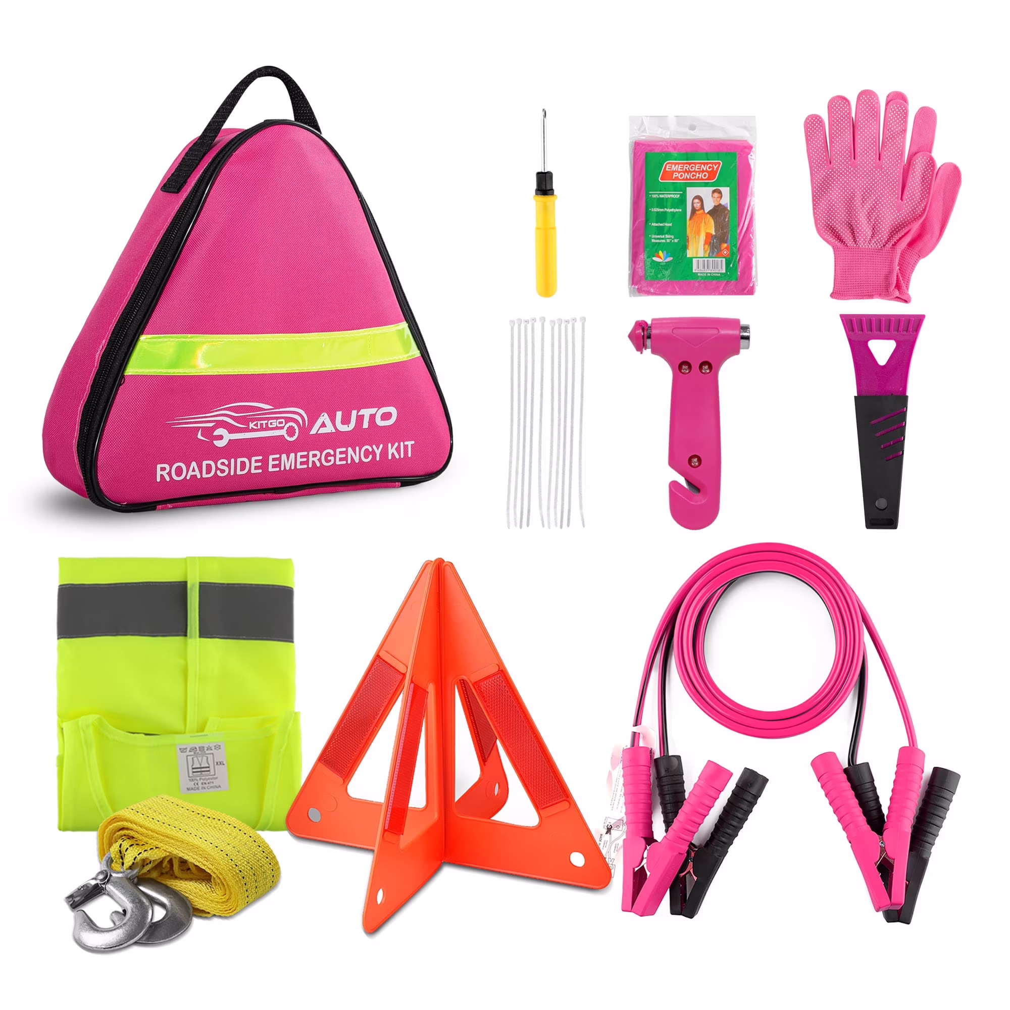 Kitgo Car Emergency Kit Roadside Safety Tool Set with Jumper Cables (Pink, 1 Pack) G7vJX - Image 5