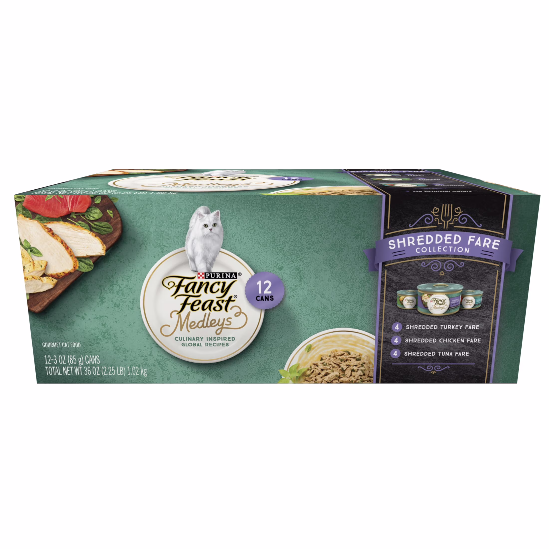 Fancy Feast Medleys Shredded Fare Wet Cat Food Variety Pack (12 Count, 3 oz) TtKTd