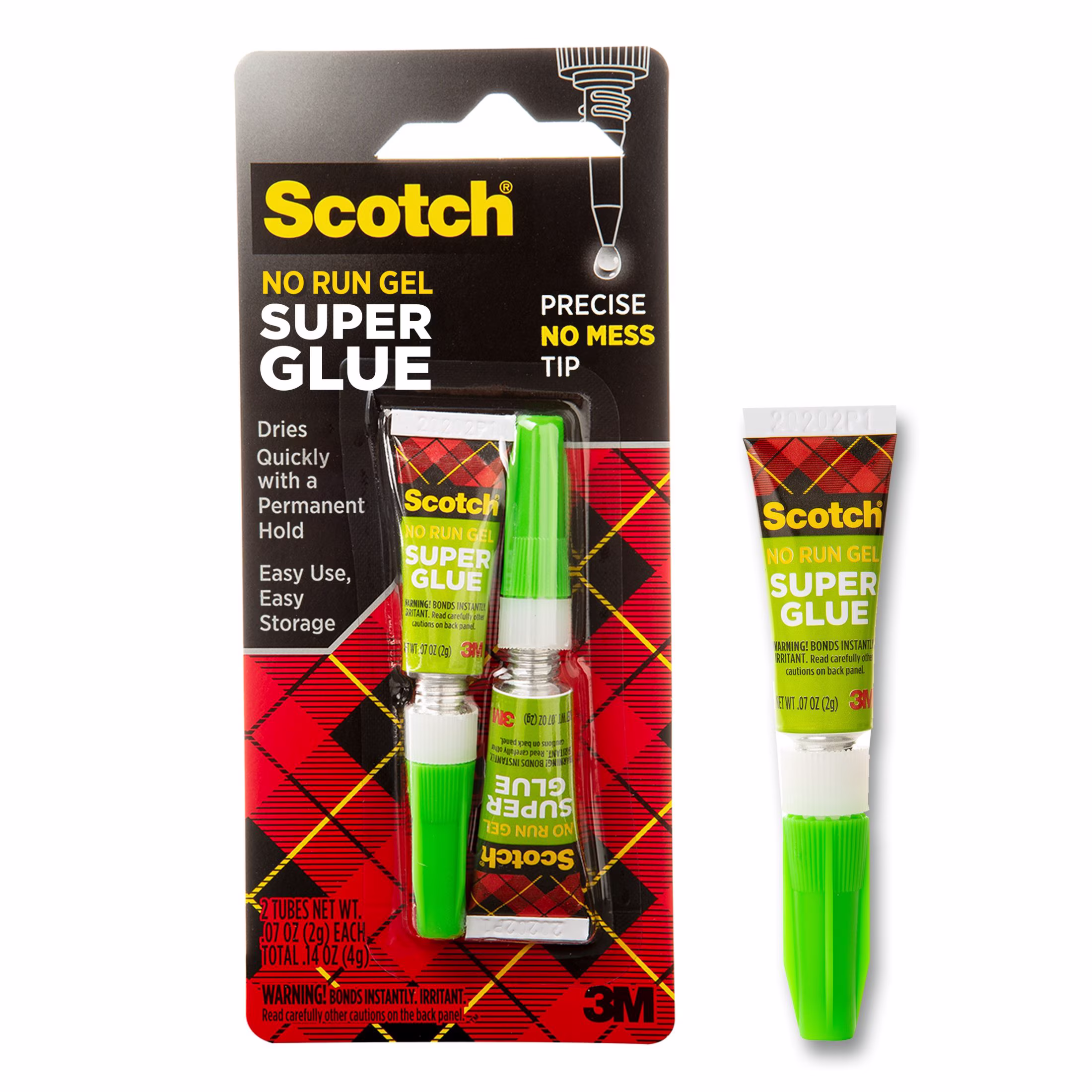 Scotch General Purpose Super Glue Gel, No-Run Adhesive for Wood and Metal (Clear, 0.14 oz, 2 Count) s7w5b