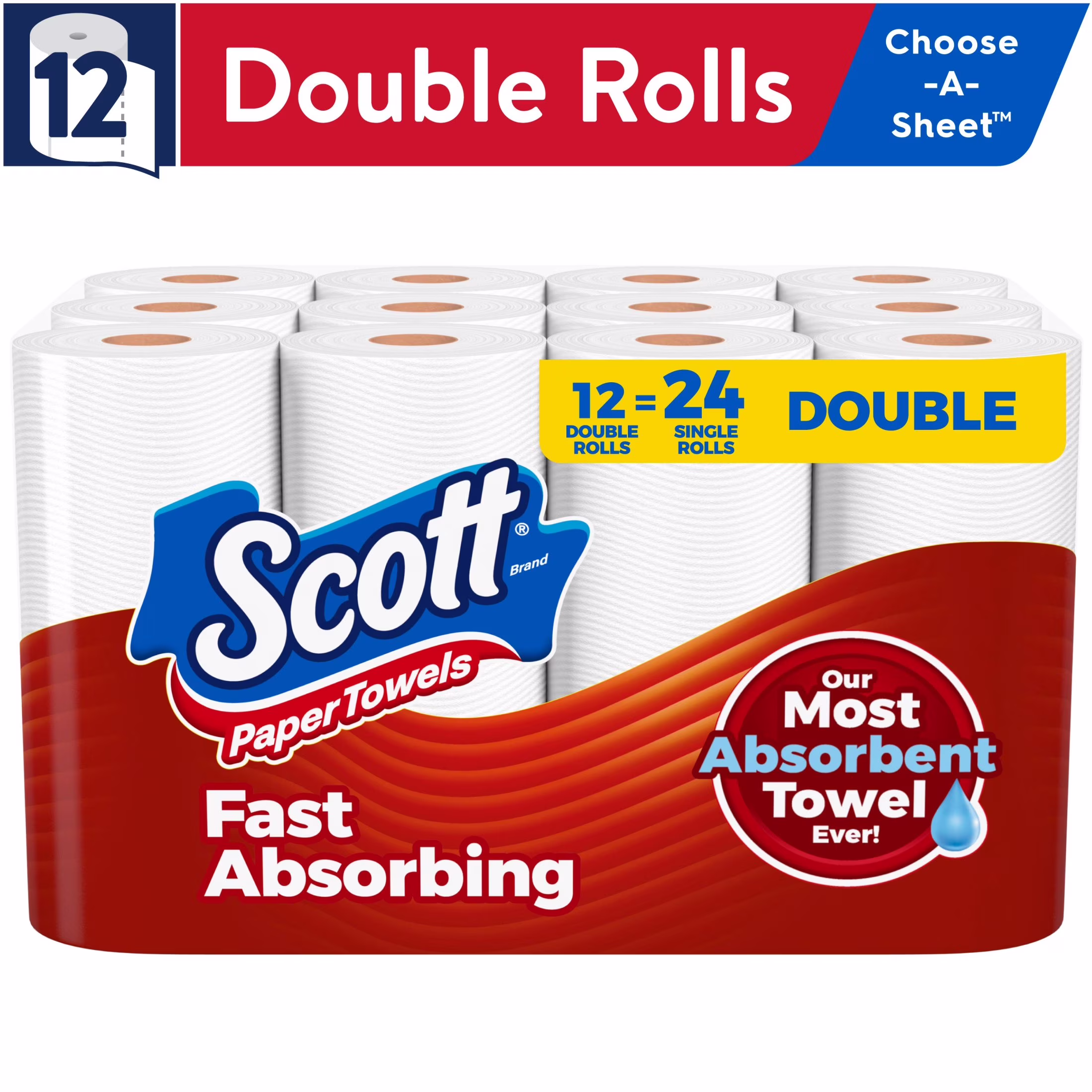 Scott Choose-A-Sheet Paper Towels, Durable Absorbent Kitchen Cleaning (White, 12 Double Rolls) aSCrY