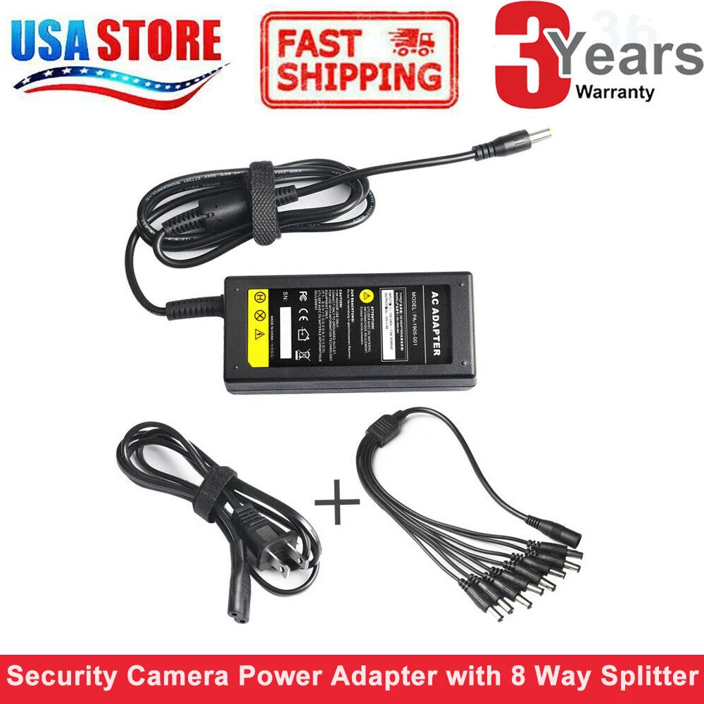 Rhea Security Camera Power Supply Adapter with 8-Way Splitter Cable for CCTV DVR Systems (5A, 12V) Y0dDL