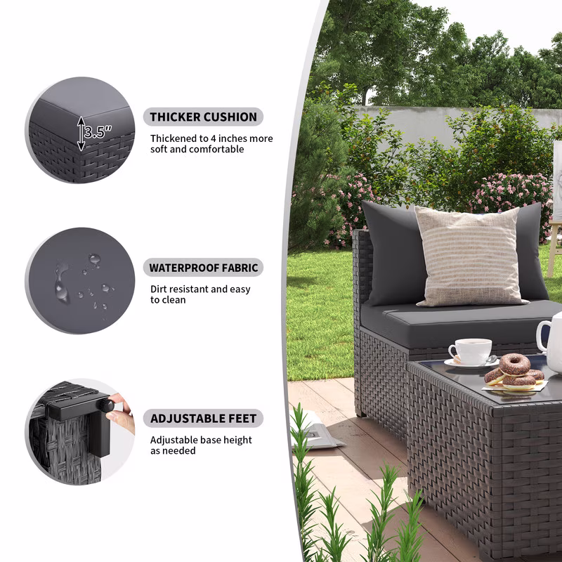 ELPOSUN 7-Piece Outdoor Patio Furniture Set, Sectional Rattan Sofa with Cushions (Dark Grey, 7-Piece) 12ACT - Image 2