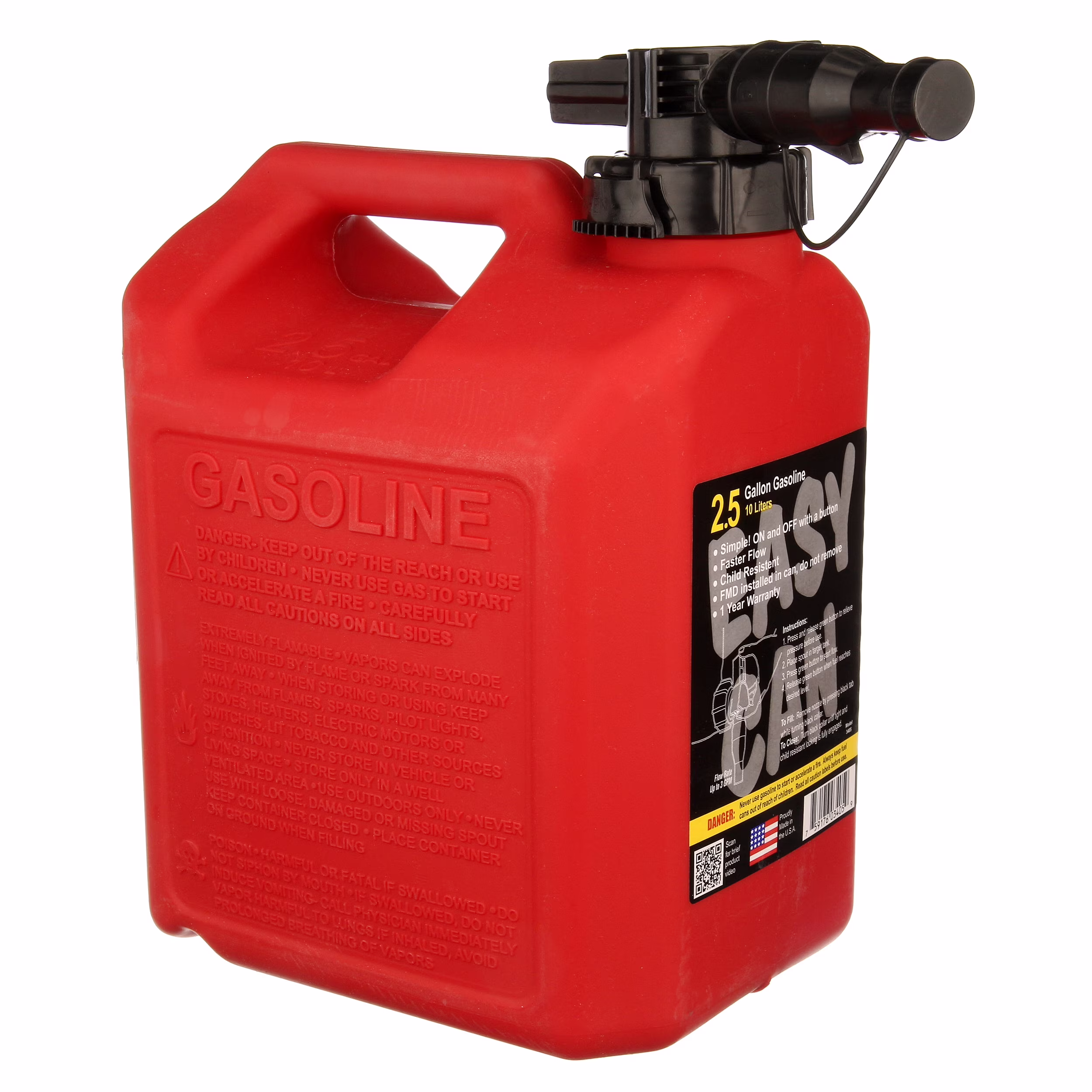 Easy Can Gasoline Fuel Container with Auto-Stop Nozzle and Flame Mitigation Device (Red, 2.5 Gallon) kzwaw