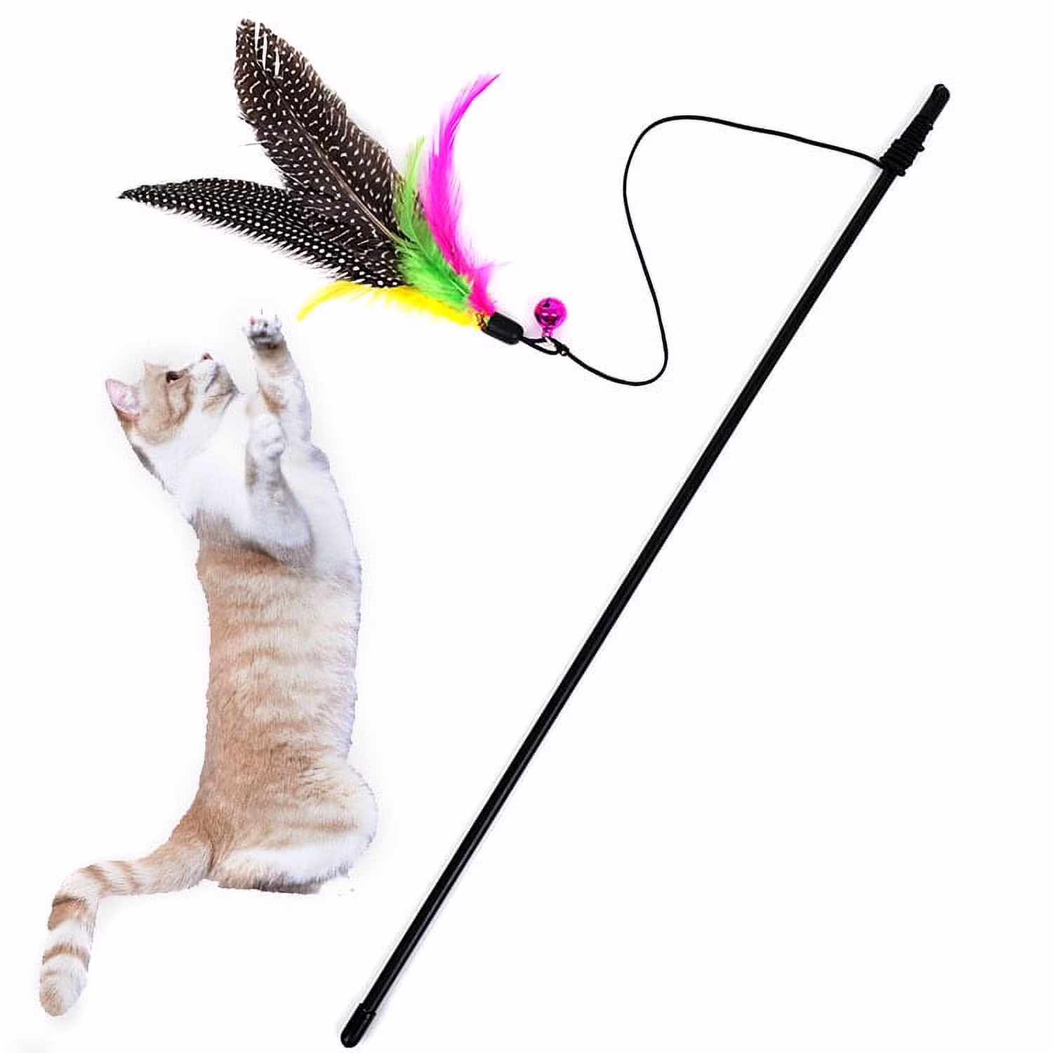 OAVQHLG3B Interactive Cat Wand Toy with Feather Refills and Bell (1 Pack) 6Waht