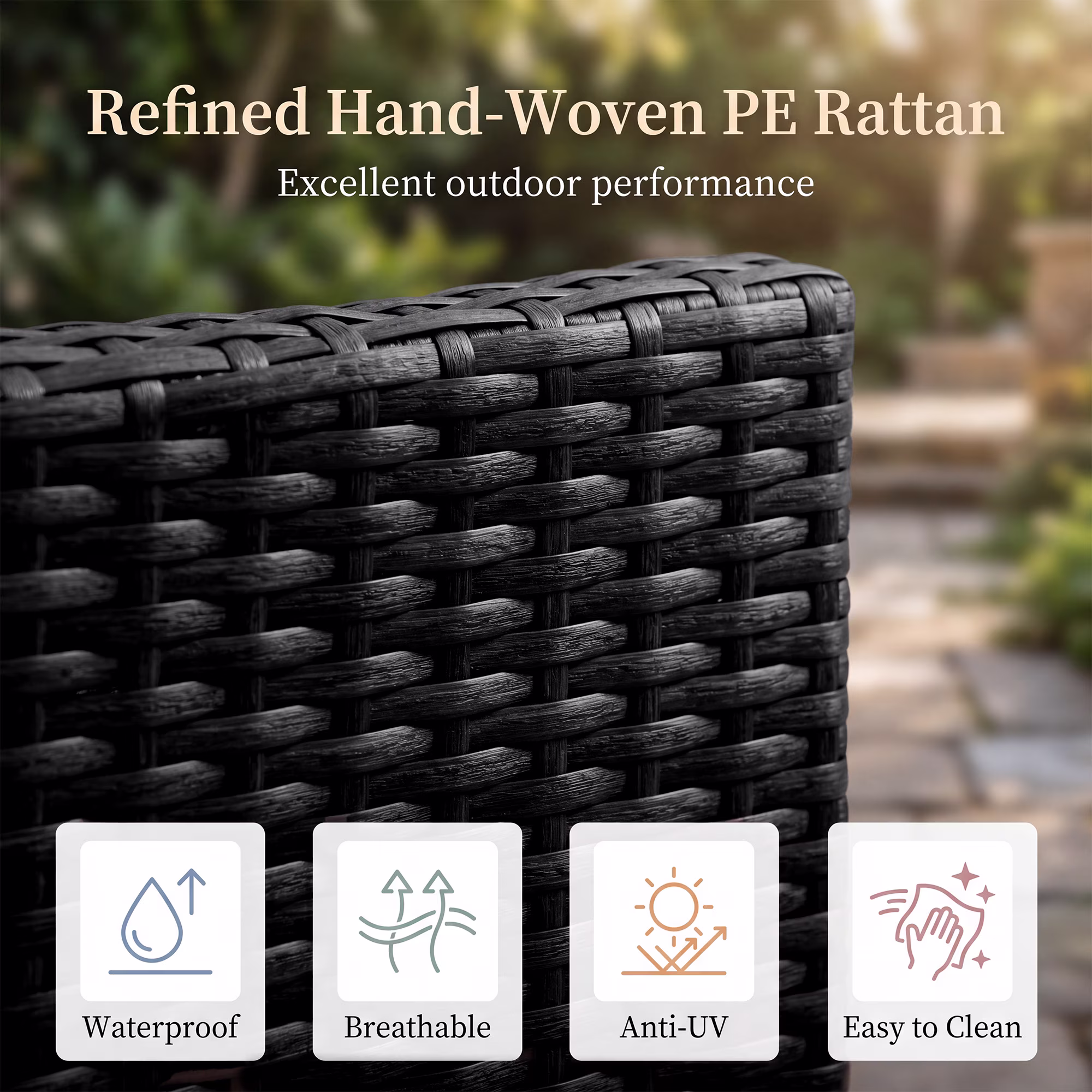 Tappio 5 Piece Outdoor Patio Furniture Set, All-Weather PE Rattan Sectional Sofa with Cushions and Glass Table (Black/Beige, 5 Piece) aUiMm