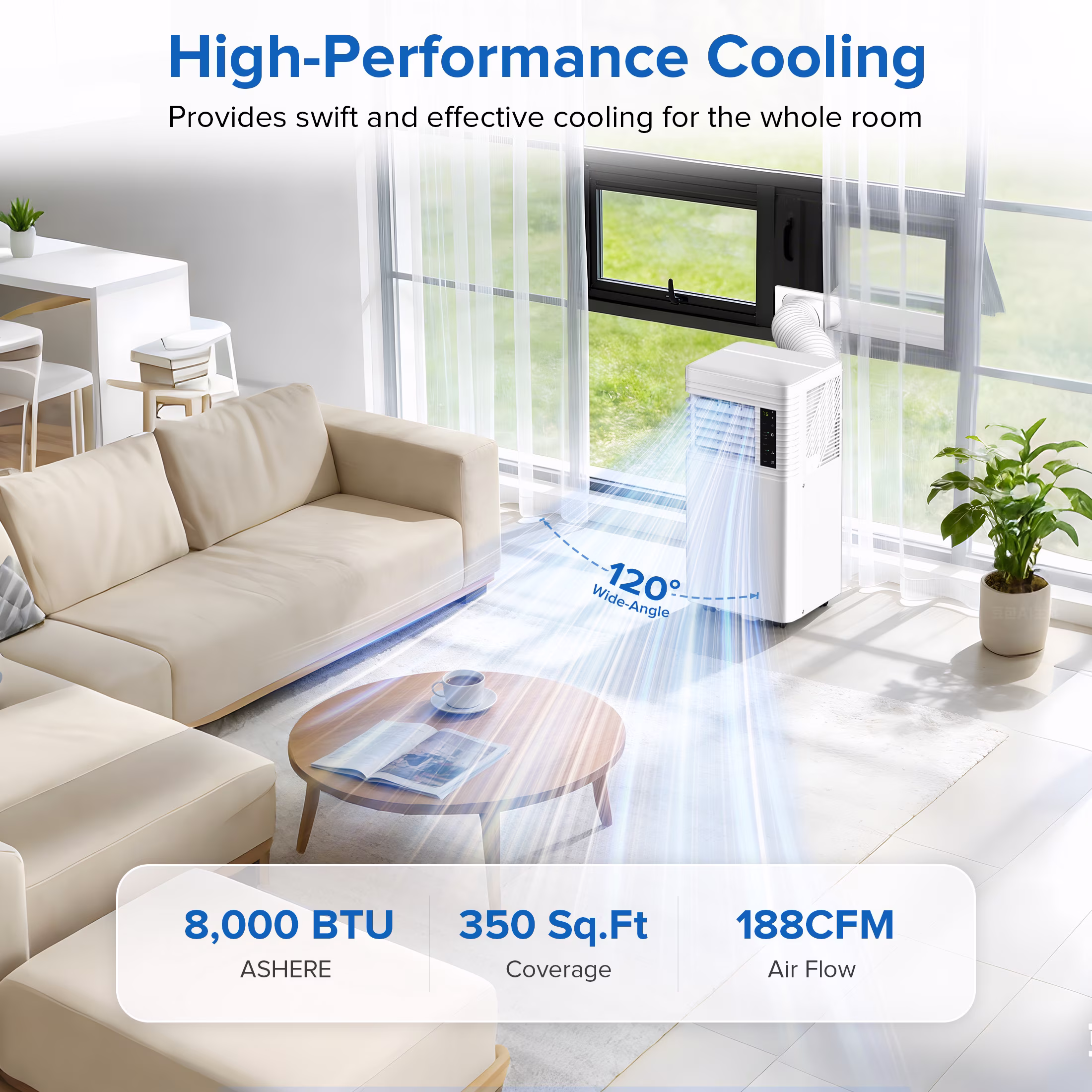 KISSAIR 8000 BTU Portable Air Conditioner, 4-in-1 Cooling, Dehumidifier, and Fan with Remote Control (Black, 350 Sq Ft) yaZVh - Image 9