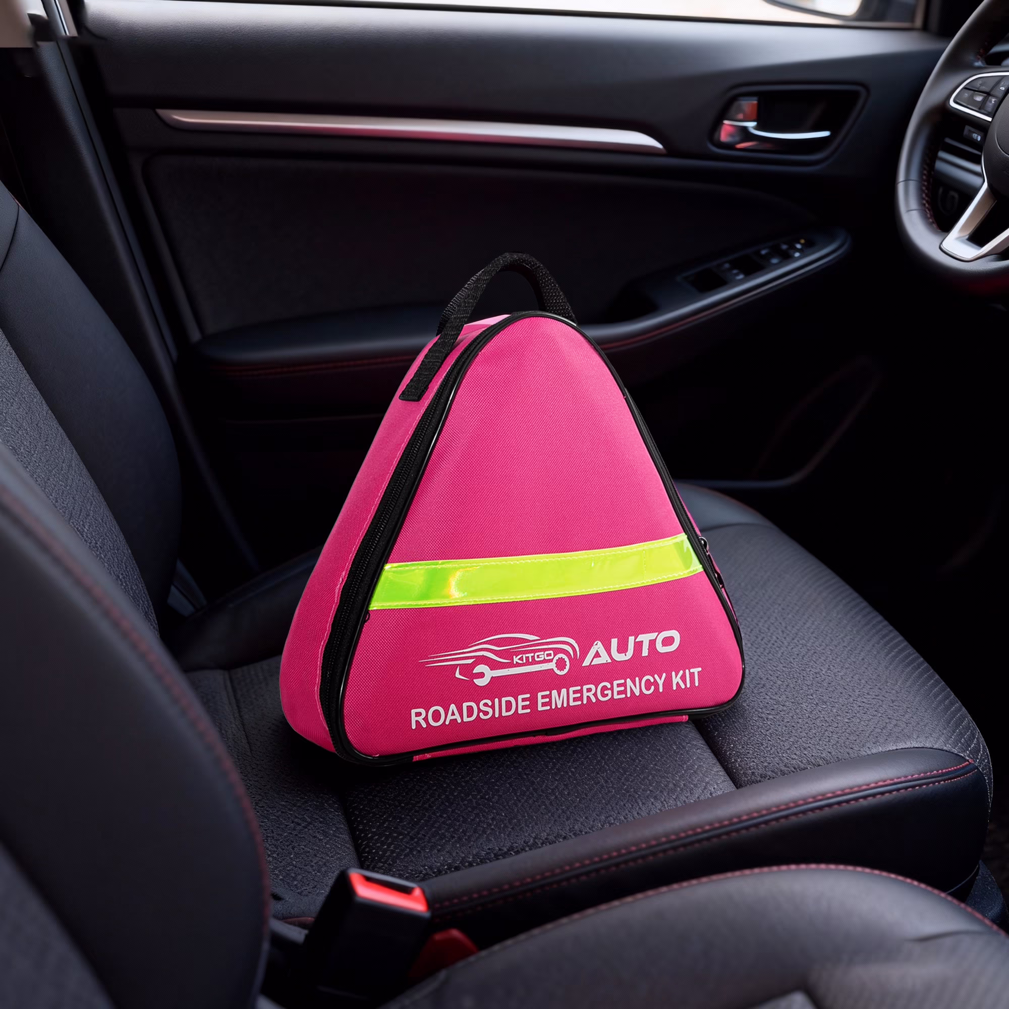 Kitgo Car Emergency Kit Roadside Safety Tool Set with Jumper Cables (Pink, 1 Pack) G7vJX - Image 3