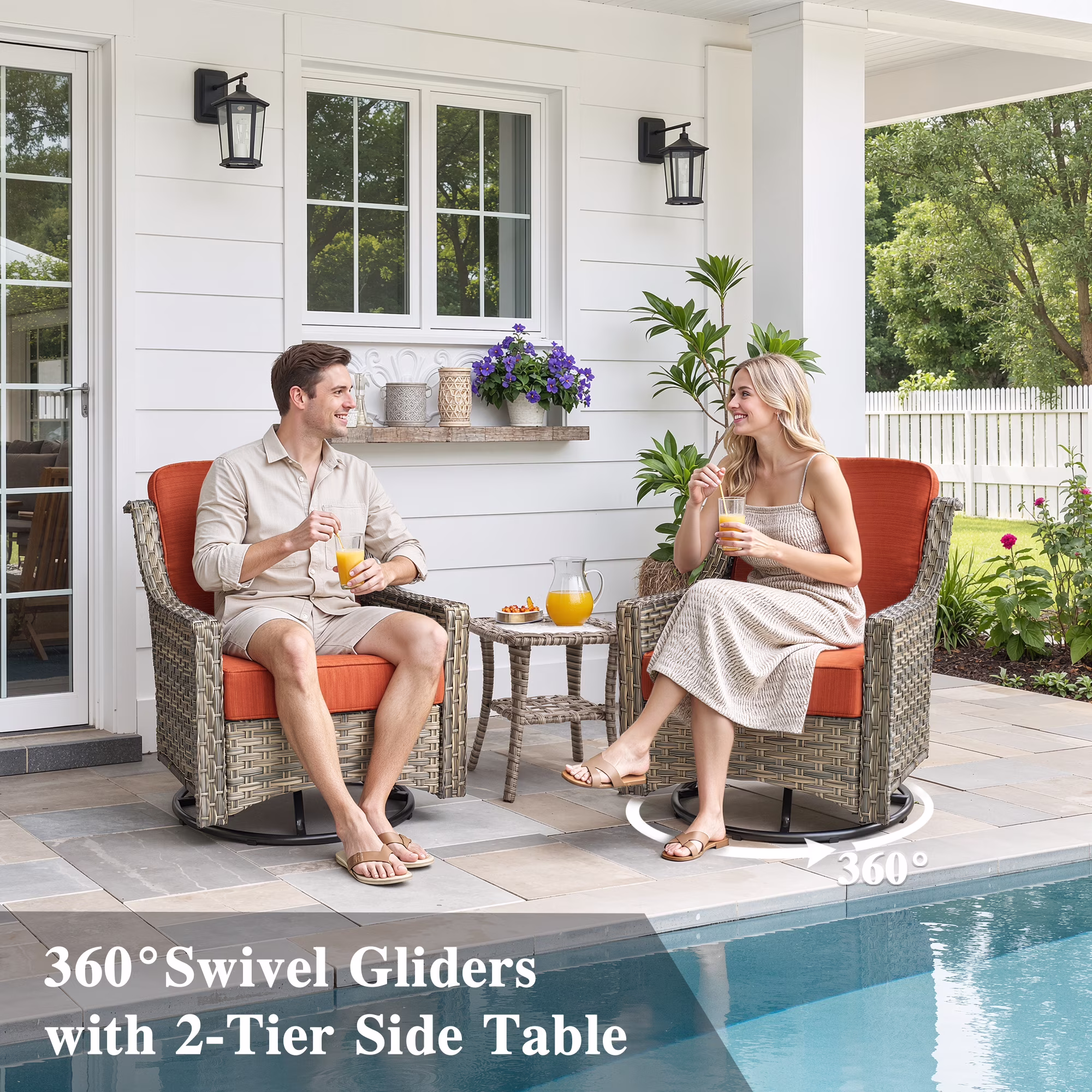 Ovios 5-Piece Outdoor Patio Furniture Set with Swivel Chairs and Solar Light Coffee Table (Orange Red, 5-Piece Set) dUz1W - Image 10