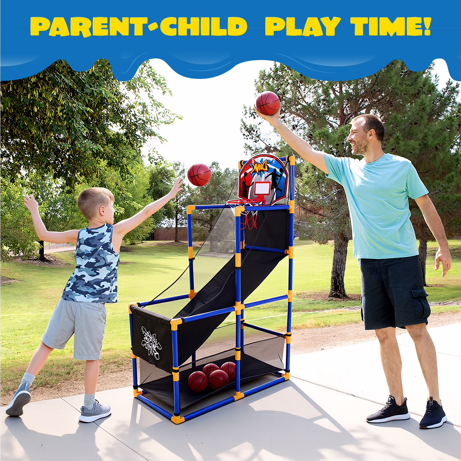 Joyfy Indoor Arcade Basketball Hoop Set with 4 Balls (Blue, 44 in - 55 in) fue3H